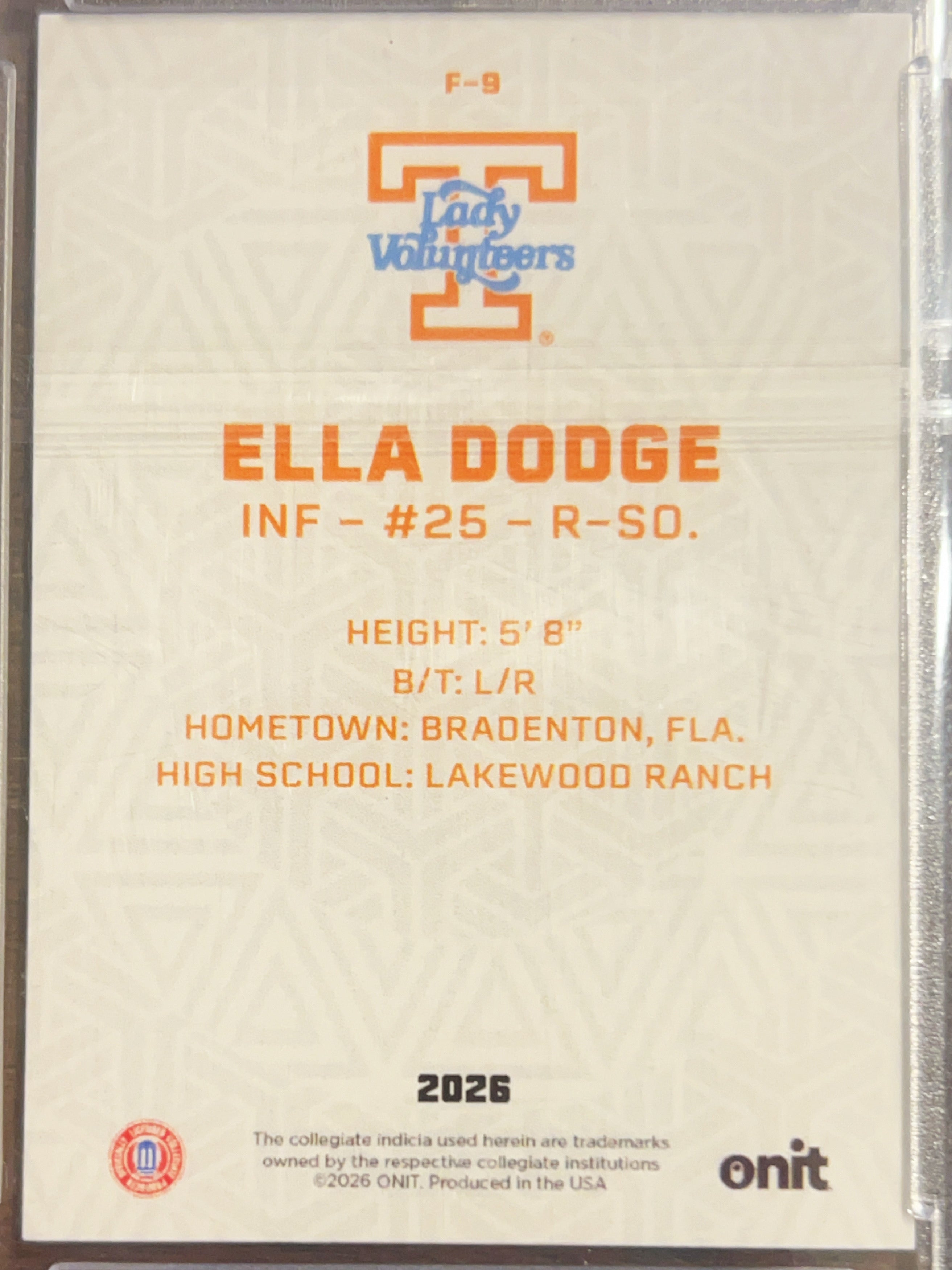 2026 ONIT Lady Volunteers Ella Dodge #F-9 Star Pattern Foil /30