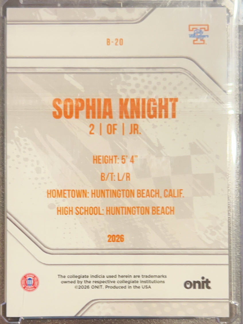 2026 ONIT UT Lady Vols Softball Sophia Knight #B-20 Silver Foil /49 Bookend