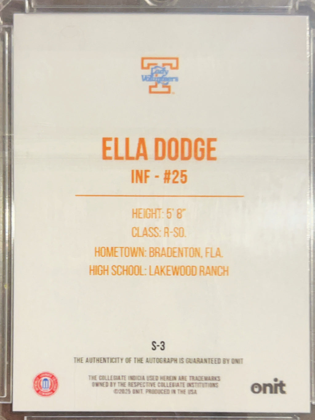 2025 ONIT Signature Series Ella Dodge #S-3 Orange Shimmer /40 Auto