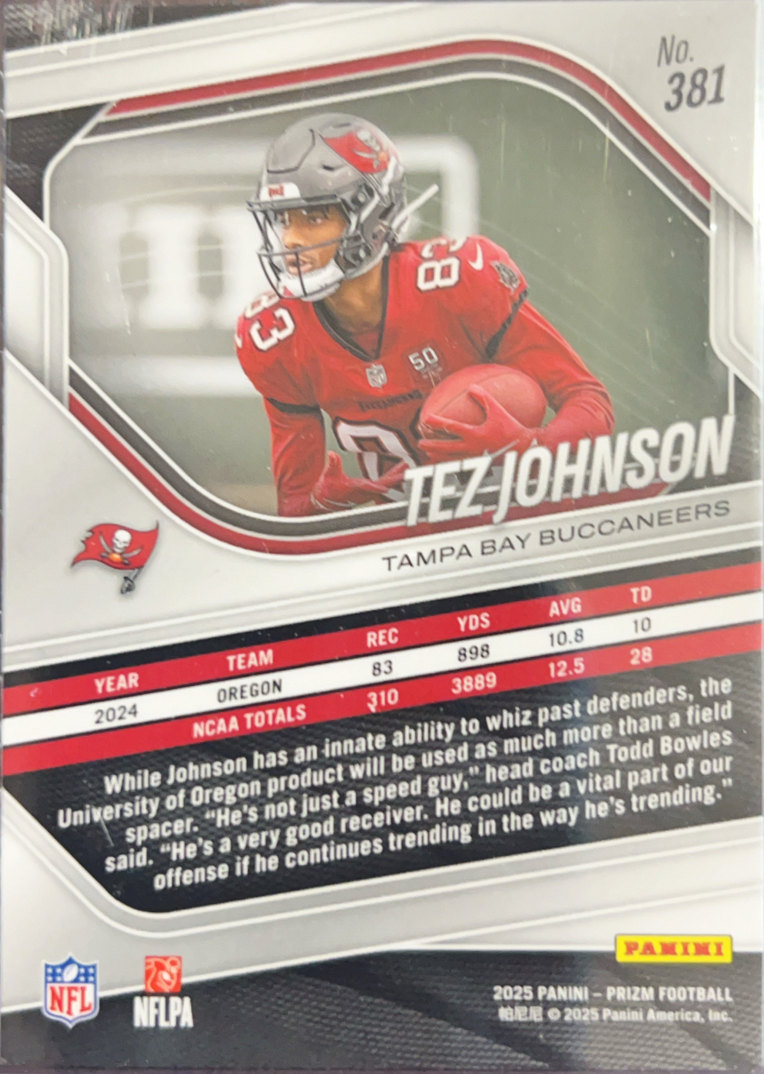 2025 Panini Prizm Football Tez Johnson #381 Silver RC