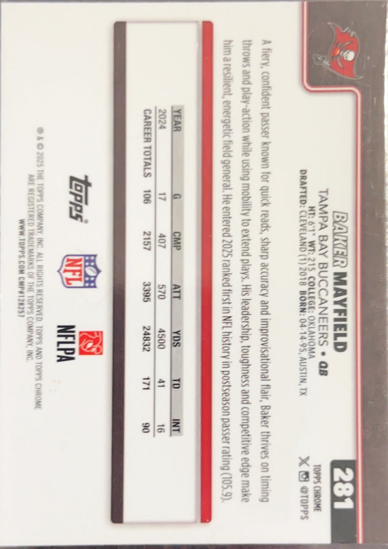2025 Topps Chrome Baker Mayfield #281 Pulsar Refractor