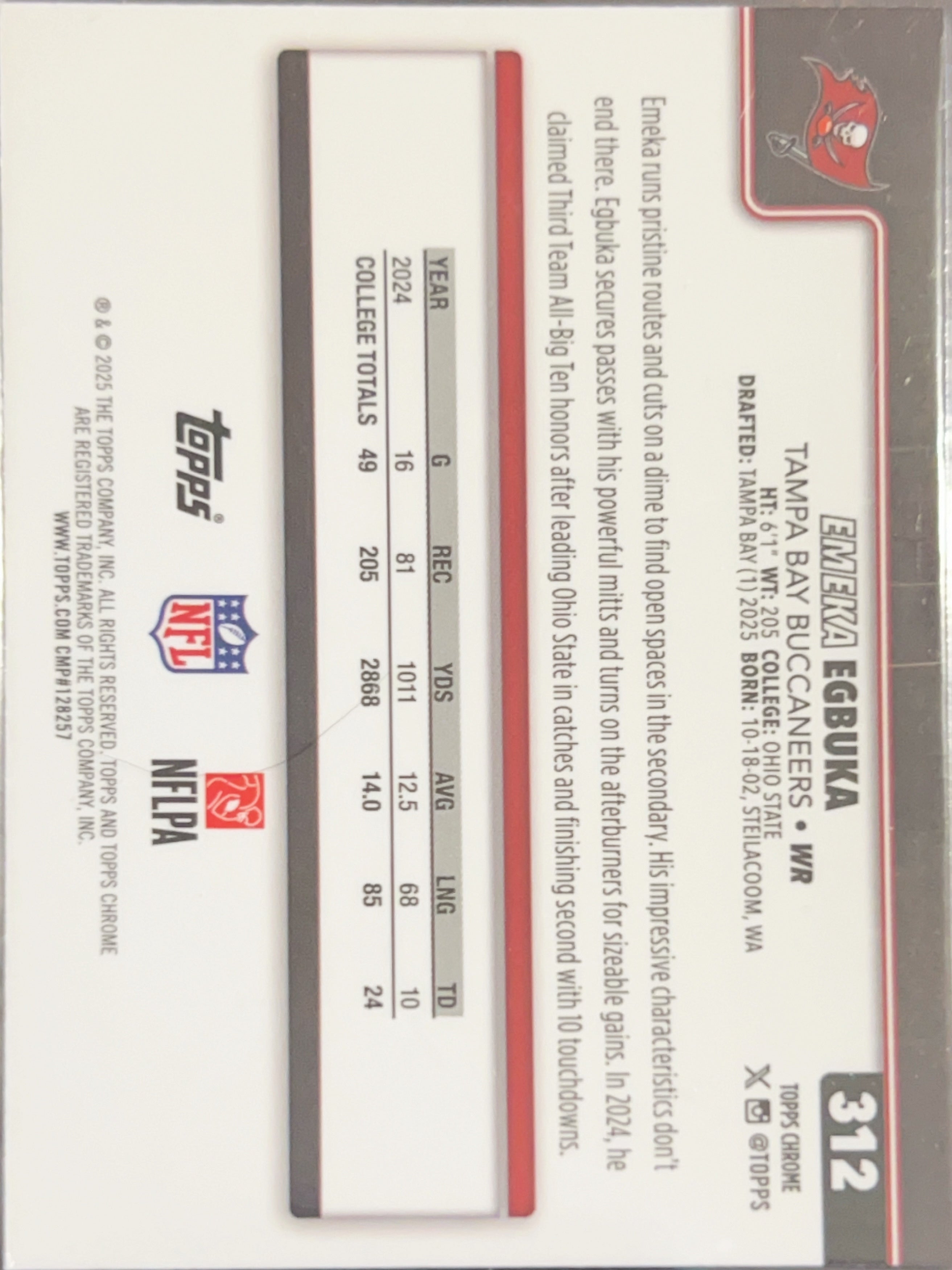 2025 Topps Chrome Emeka Egbuka #312 RC