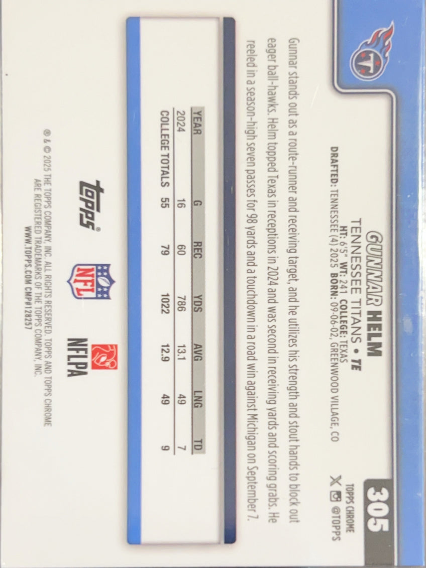 2025 Topps Chrome Gunnar Helm #305 RC