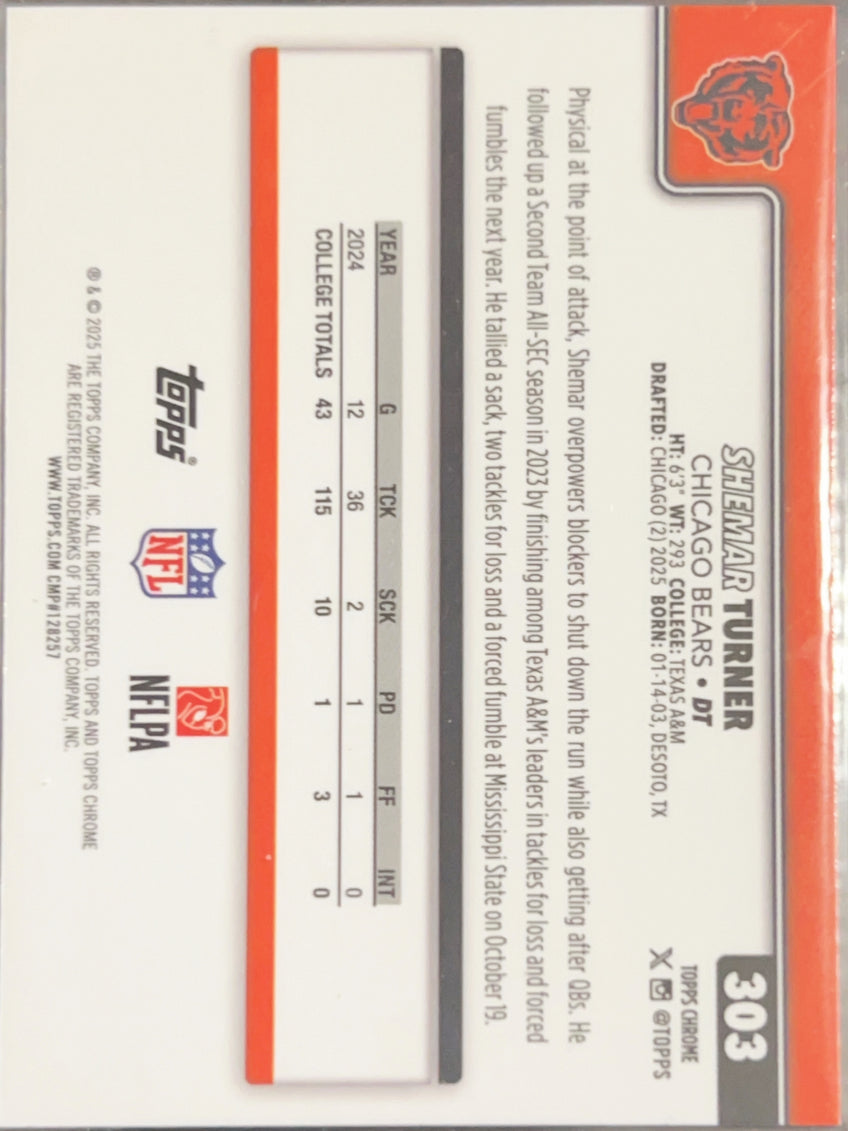 2025 Topps Chrome Shemar Turner #303 Red White and Blue Refractor RC