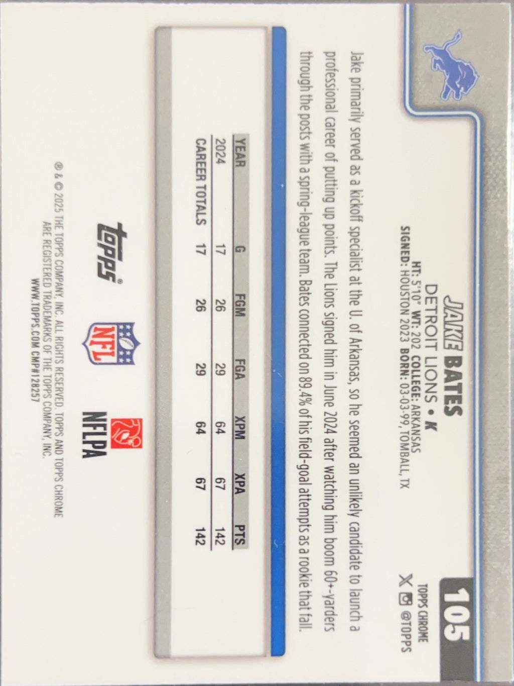 2025 Topps Chrome Jake Bates #105 RayWave