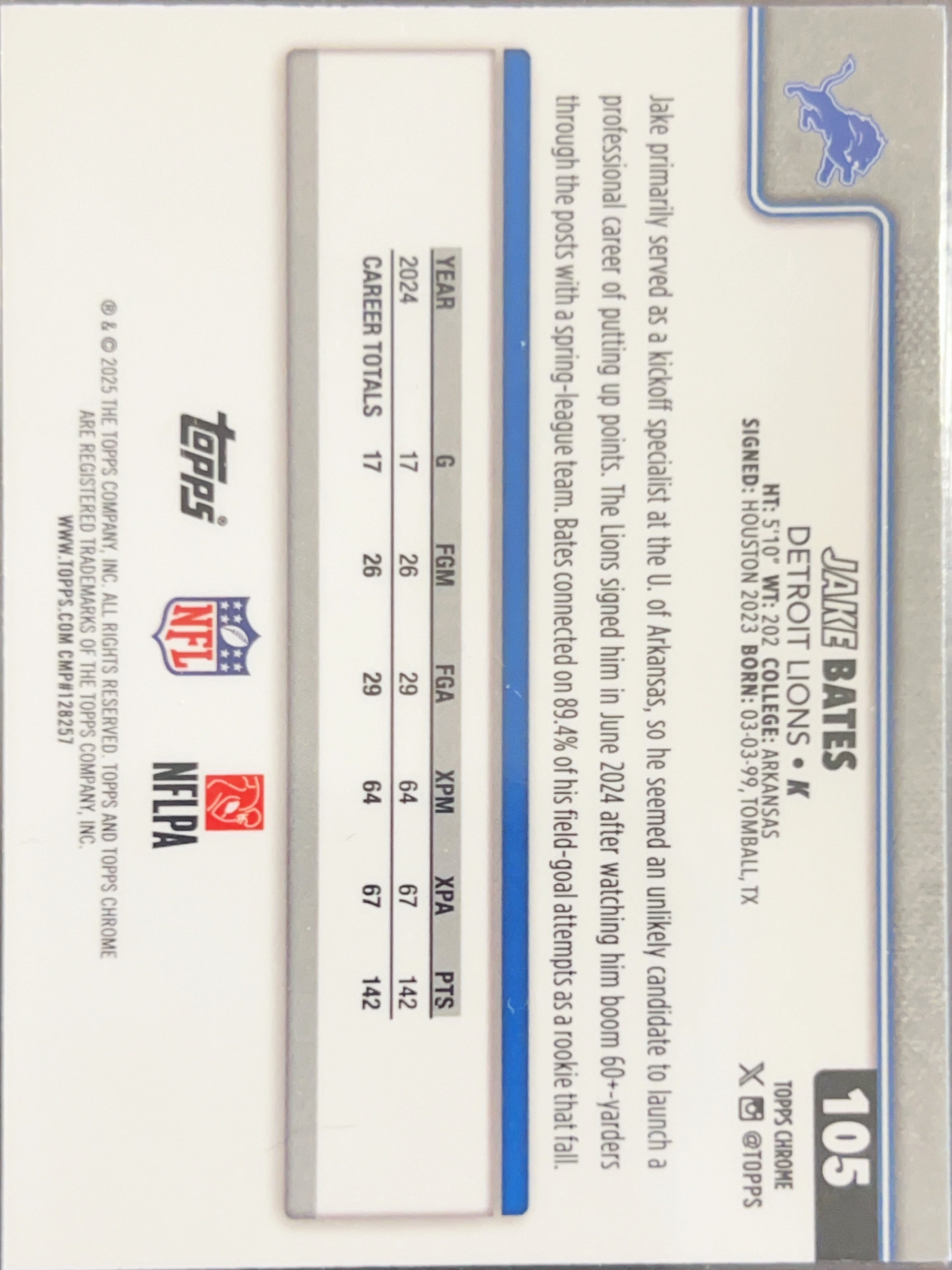 2025 Topps Chrome Jake Bates #105 RayWave