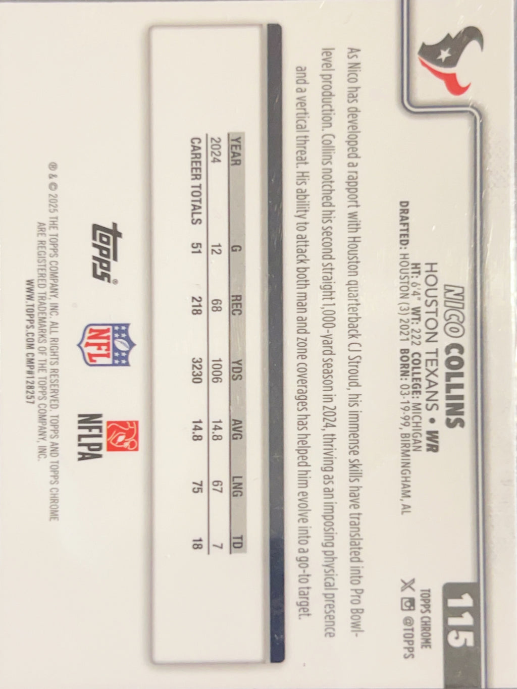 2025 Topps Chrome Nico Collins #115 Red Prizm