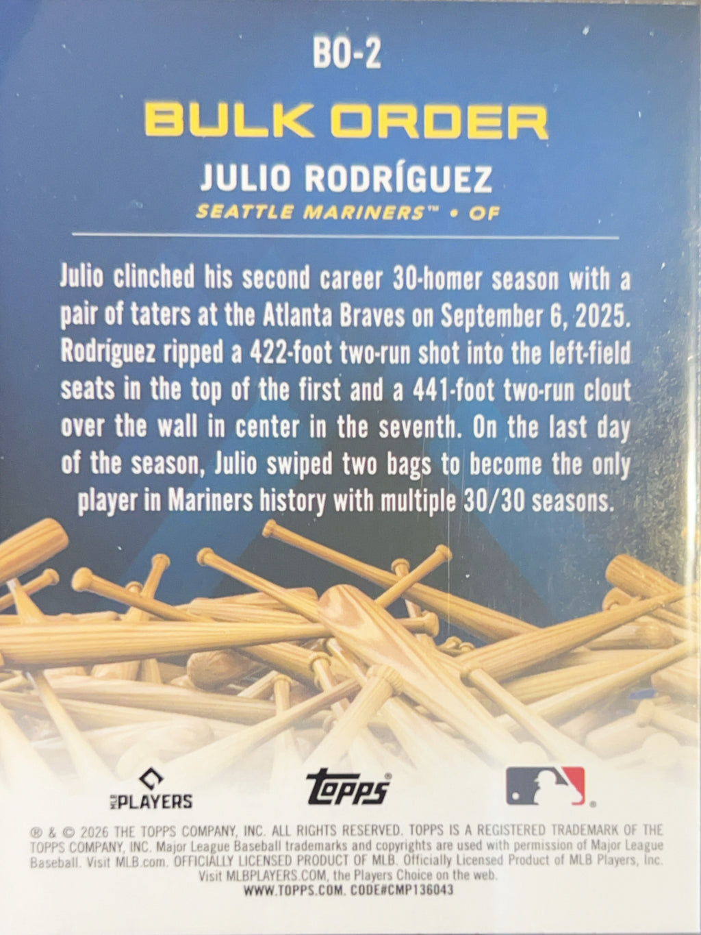 2026 Topps Series 1 Julio Rodríguez #BO-2 Bulk Order