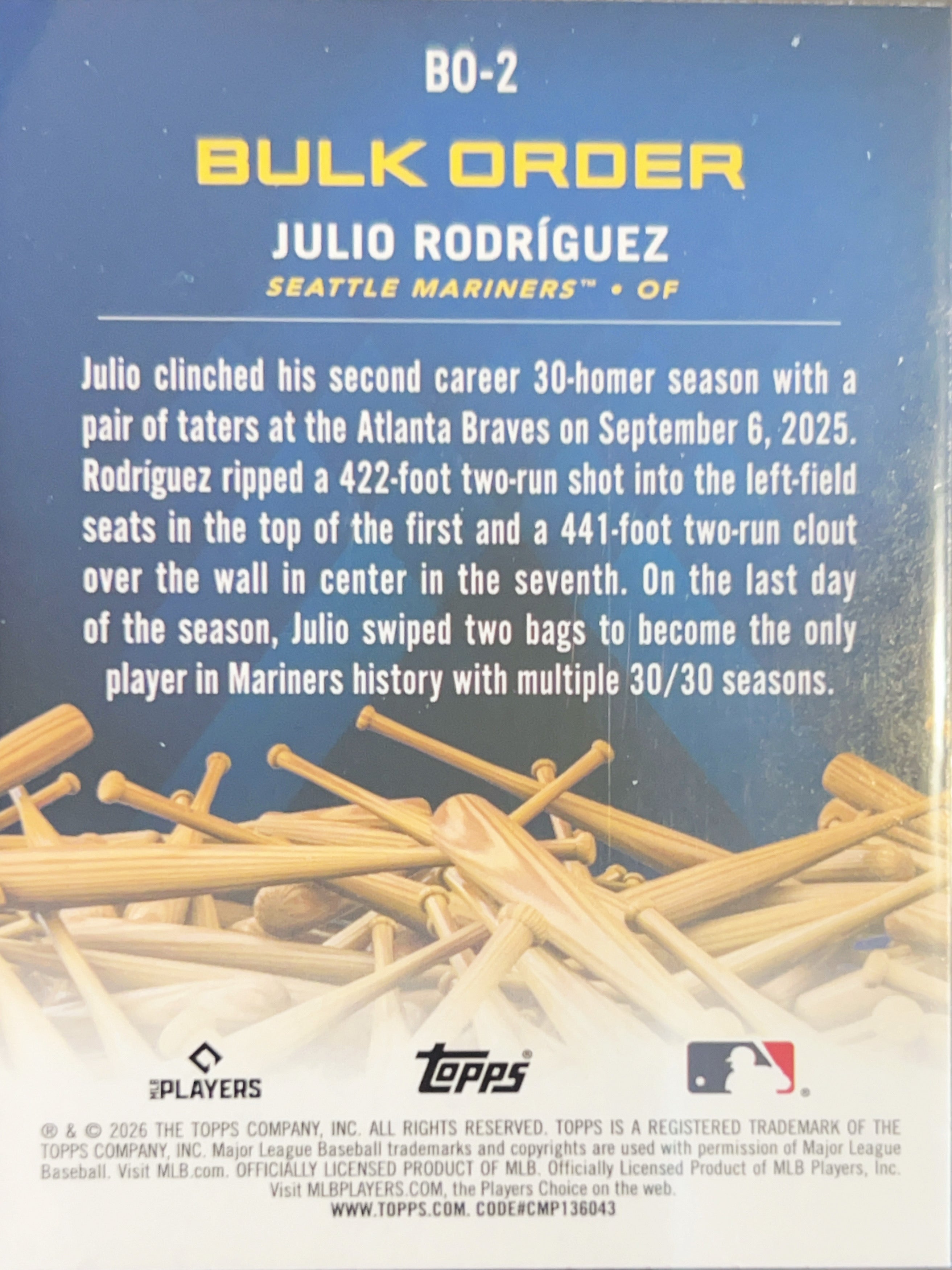 2026 Topps Series 1 Julio Rodríguez #BO-2 Bulk Order