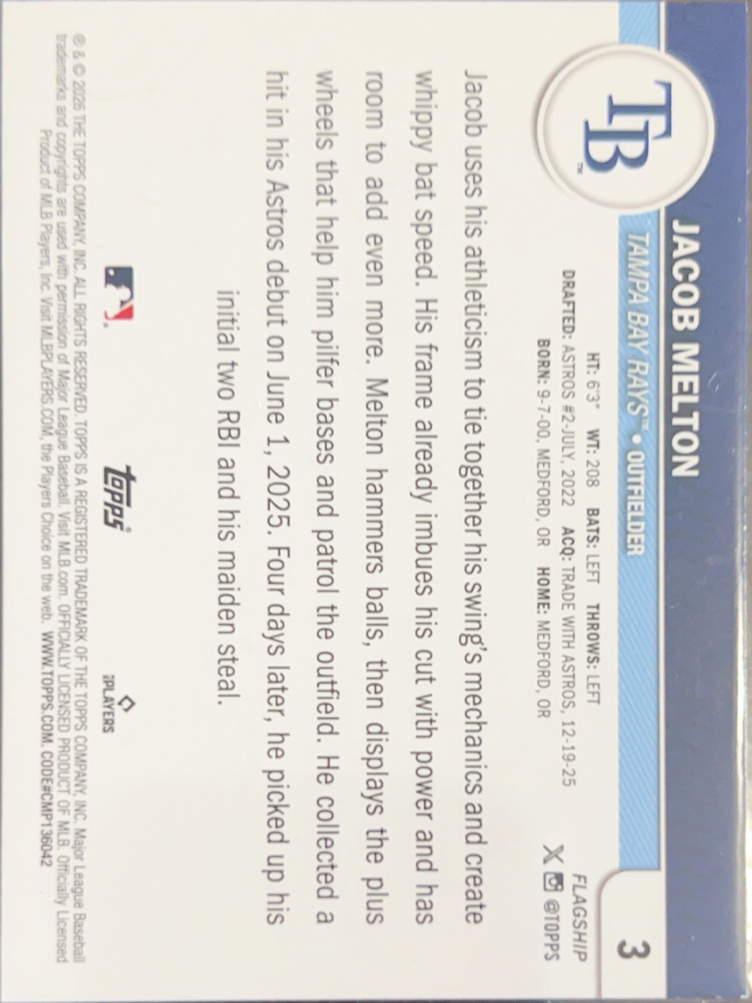 2026 Topps Flagship Jacob Melton #3 RC