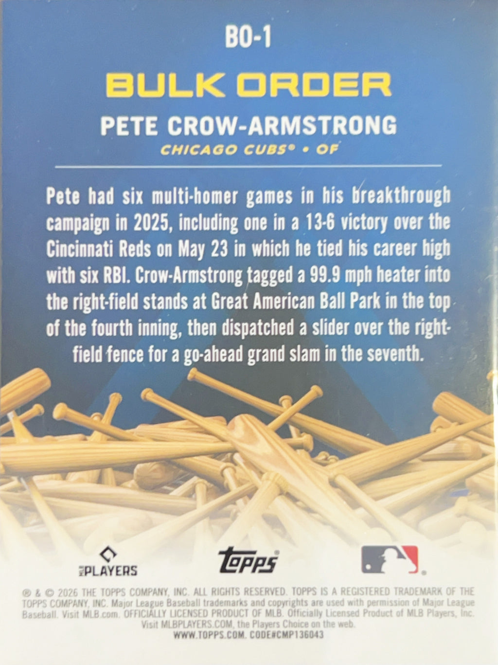 2026 Topps Series 1 Pete Crow-Armstrong #BO-1 Bulk Order