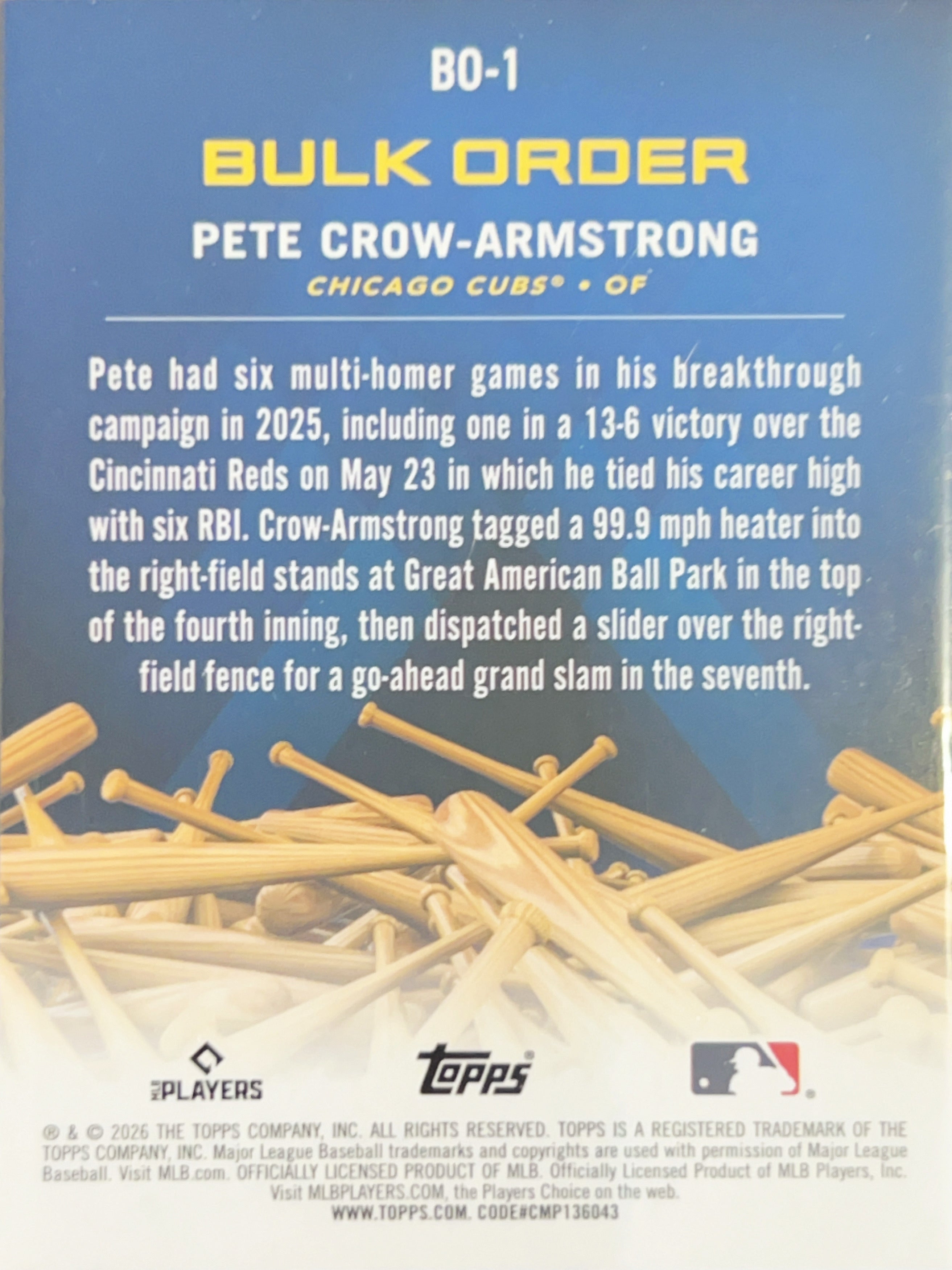2026 Topps Series 1 Pete Crow-Armstrong #BO-1 Bulk Order