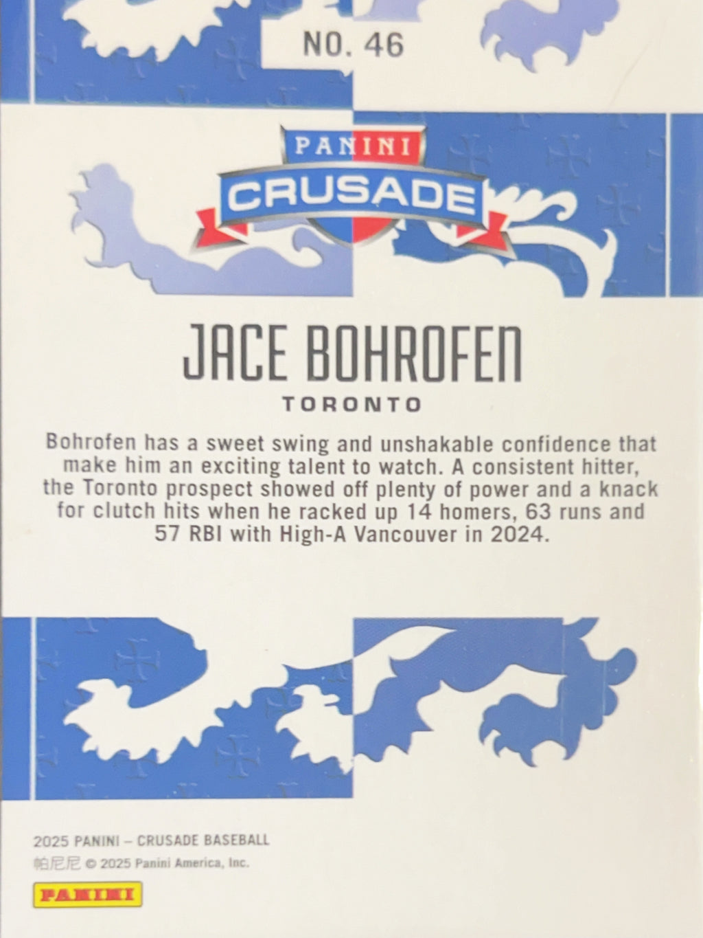 2025 Panini Crusade Baseball Jace Bohrofen #46