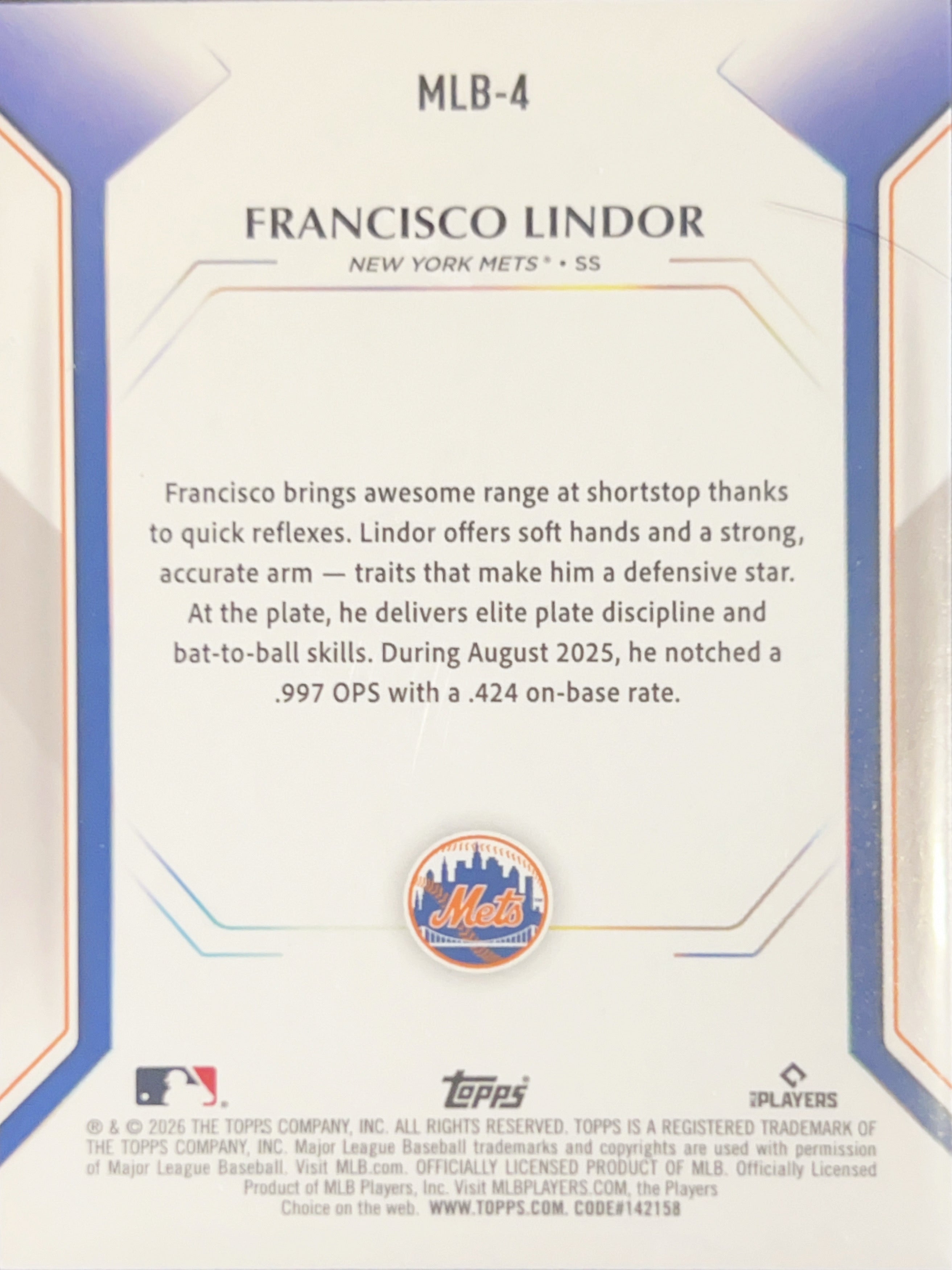 2026 Topps Collectors Kit Francisco Lindor #MLB-4 Silver Wave Refractor