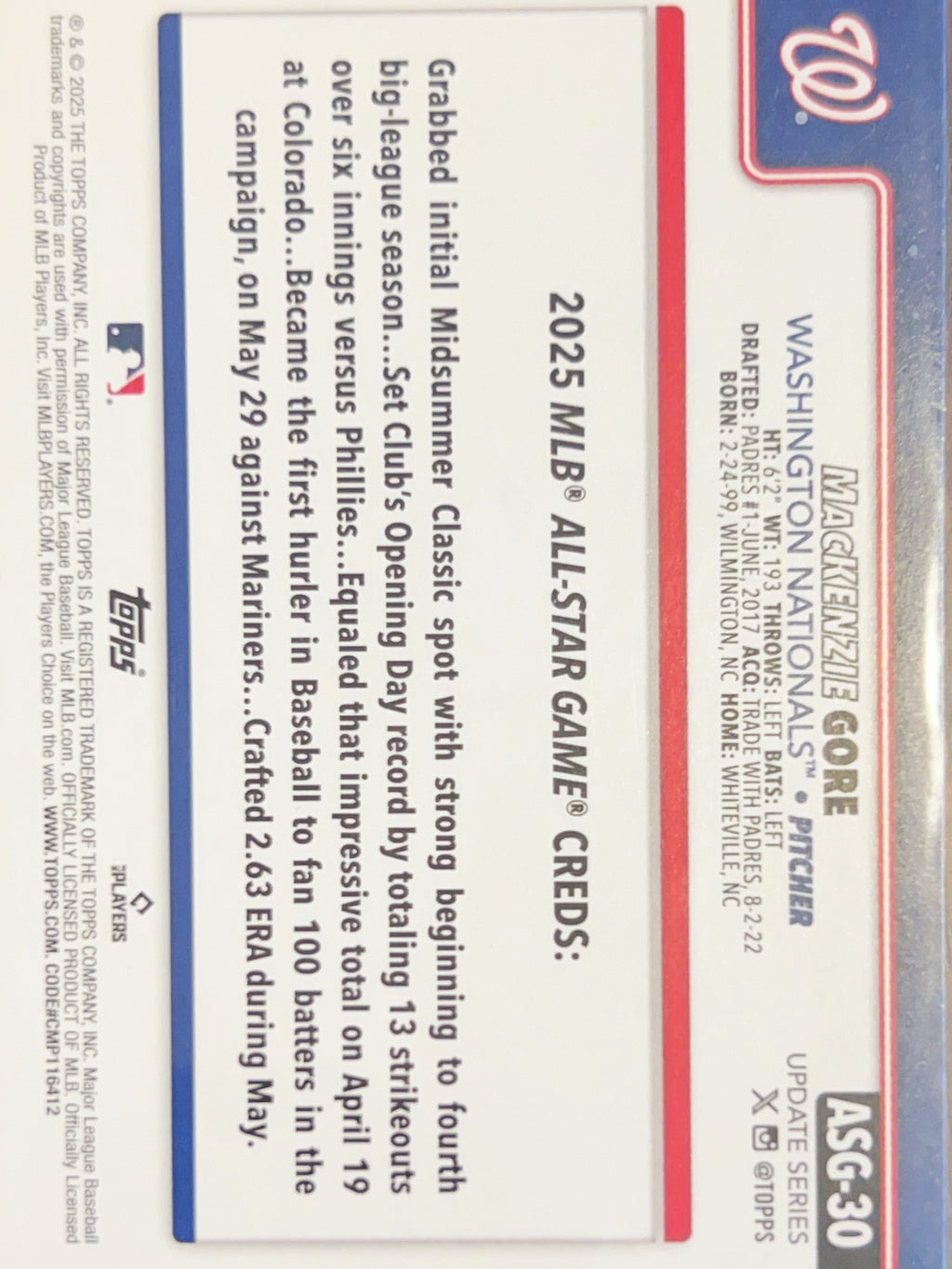 2025 Topps Series 2 MacKenzie Gore #ASG-30 Rainbow Foil