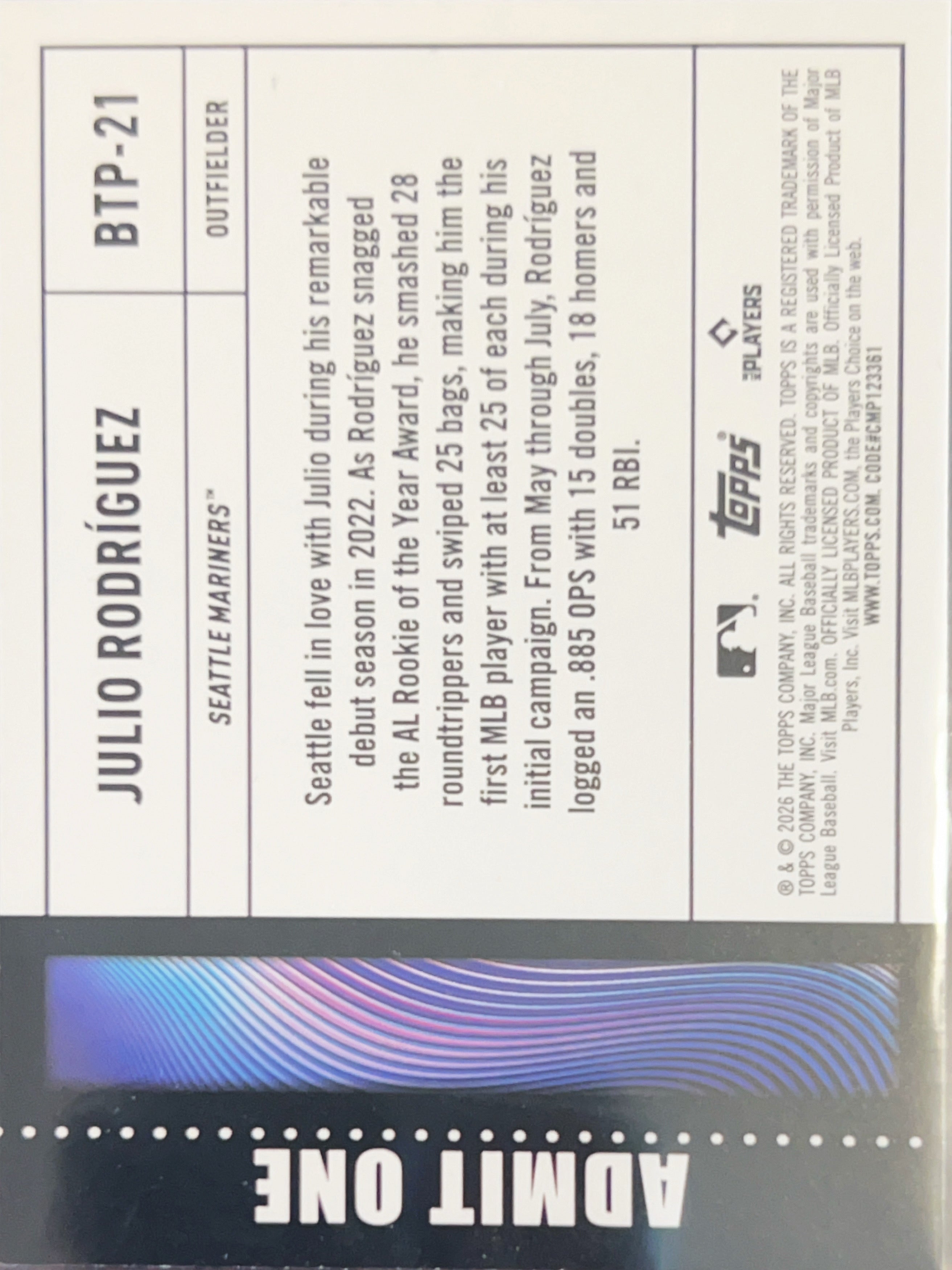 2026 Topps Big Ticket Player Julio Rodríguez #BTP-21