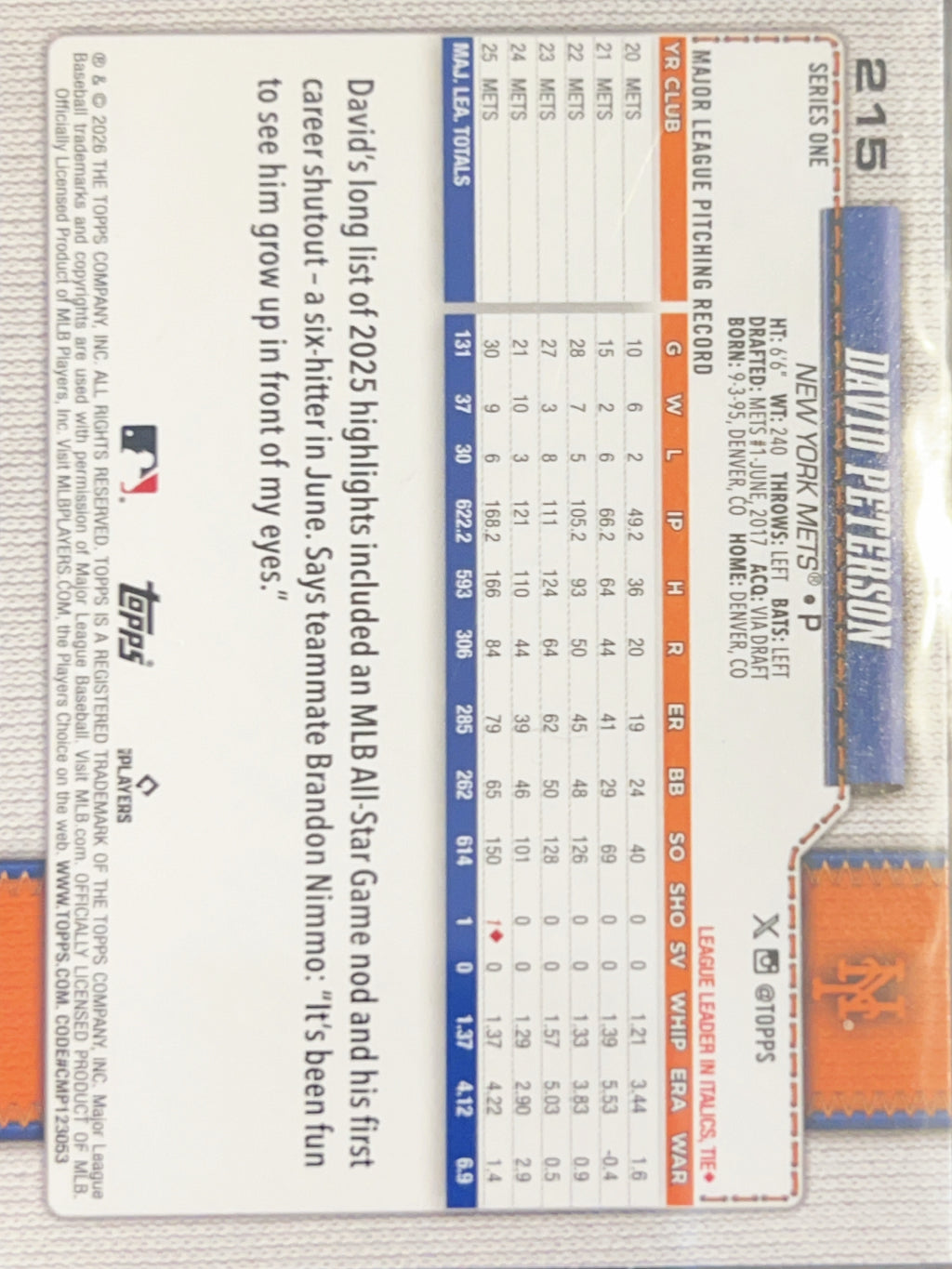 2026 Topps Series One David Peterson #215 Silver Foil