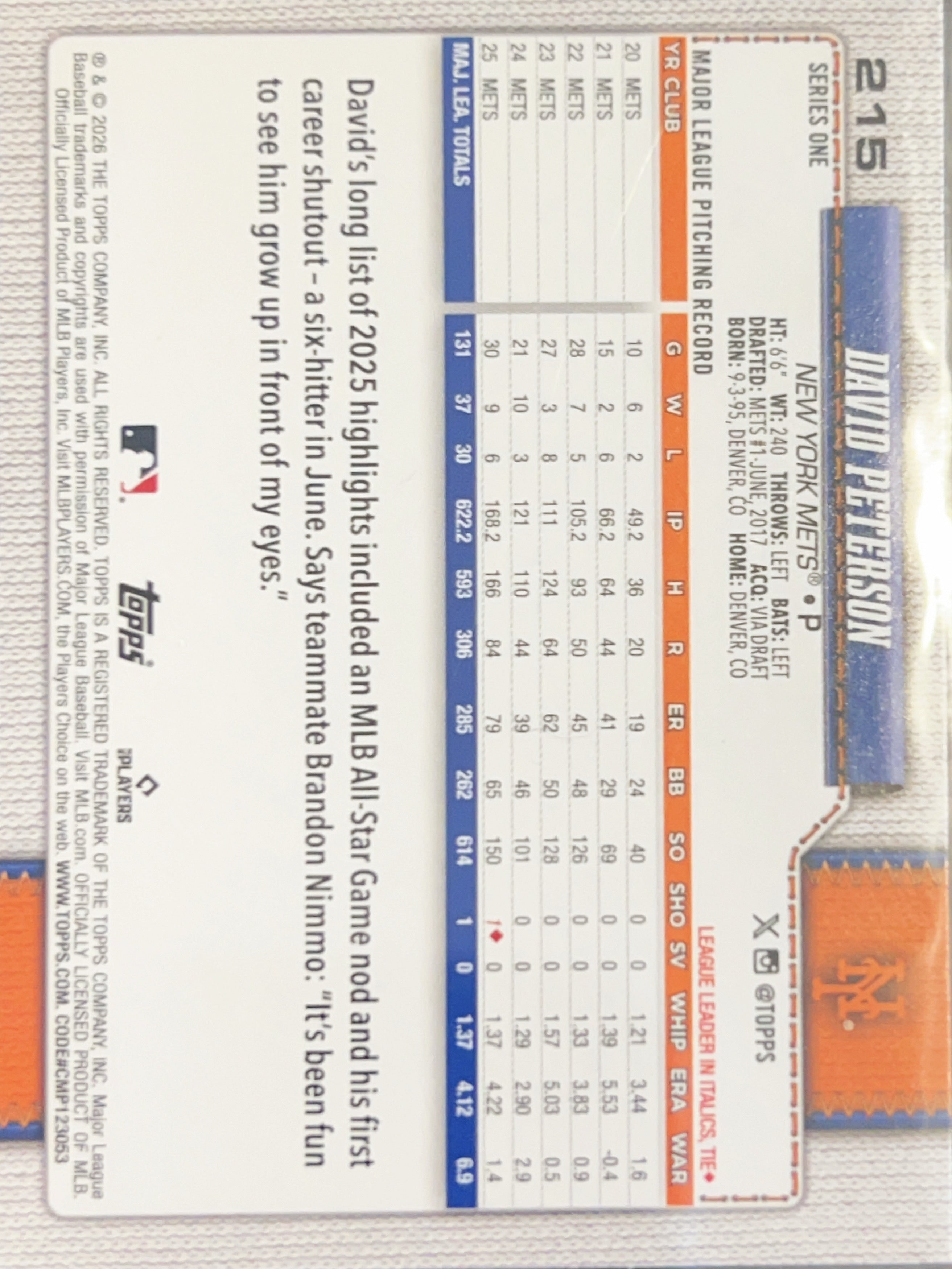 2026 Topps Series One David Peterson #215 Silver Foil