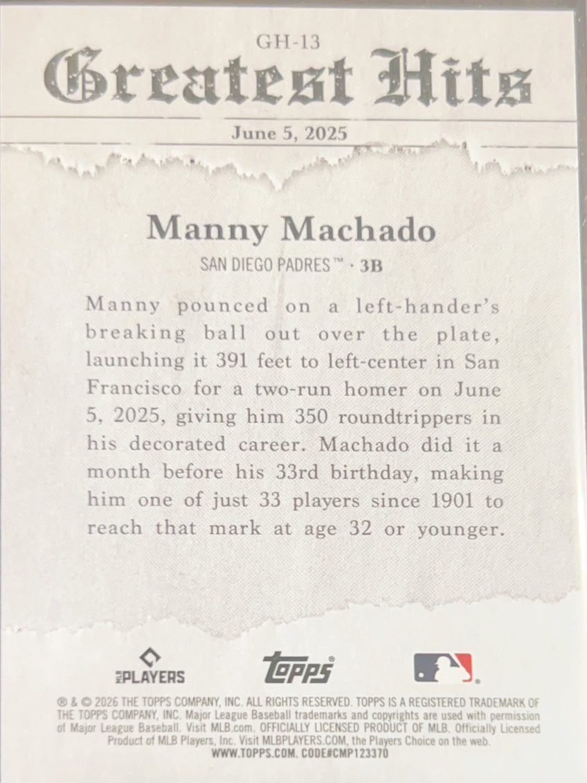 2026 Topps Greatest Hits Manny Machado #GH-13