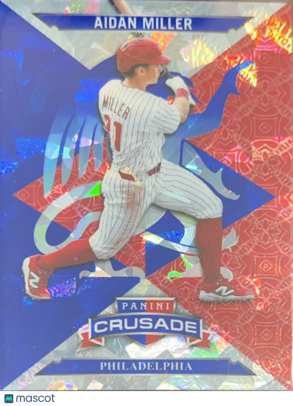 2025 Panini Crusade Aidan Miller #94 Red Blue Mosaic Prizm