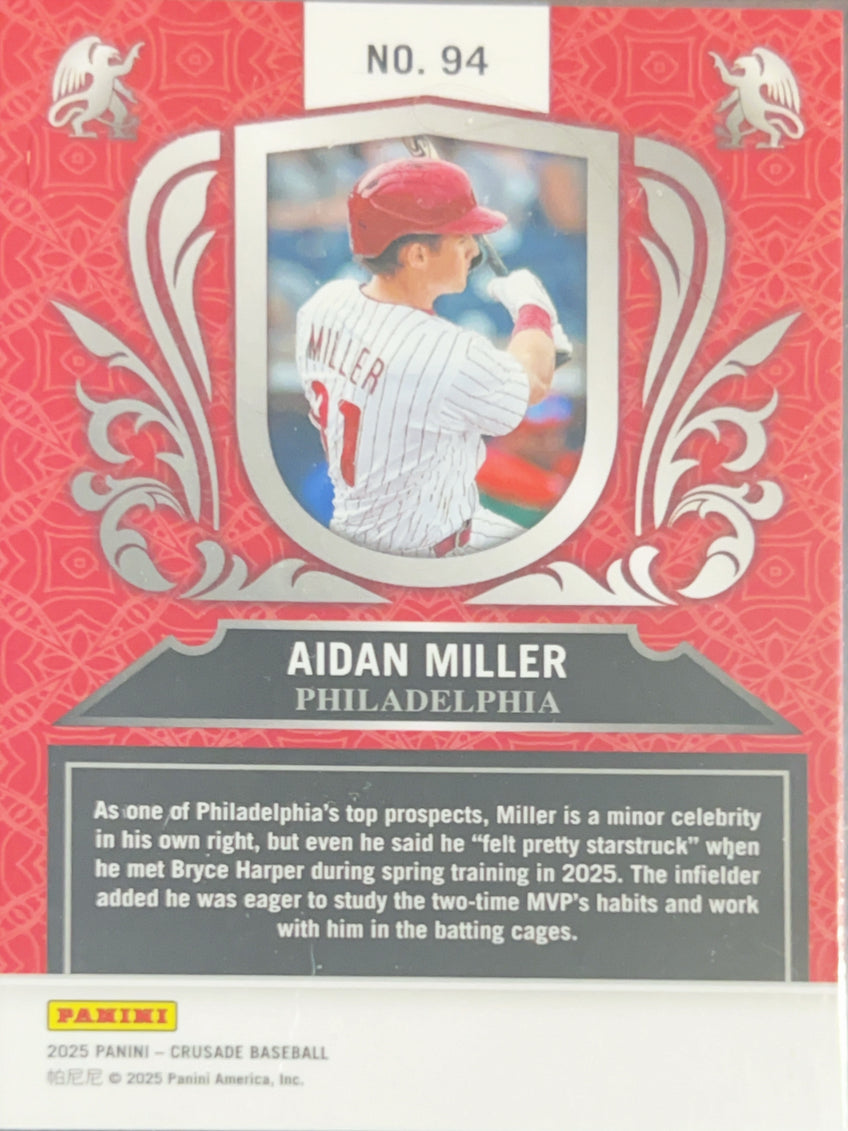 2025 Panini Crusade Aidan Miller #94 Red Blue Mosaic Prizm
