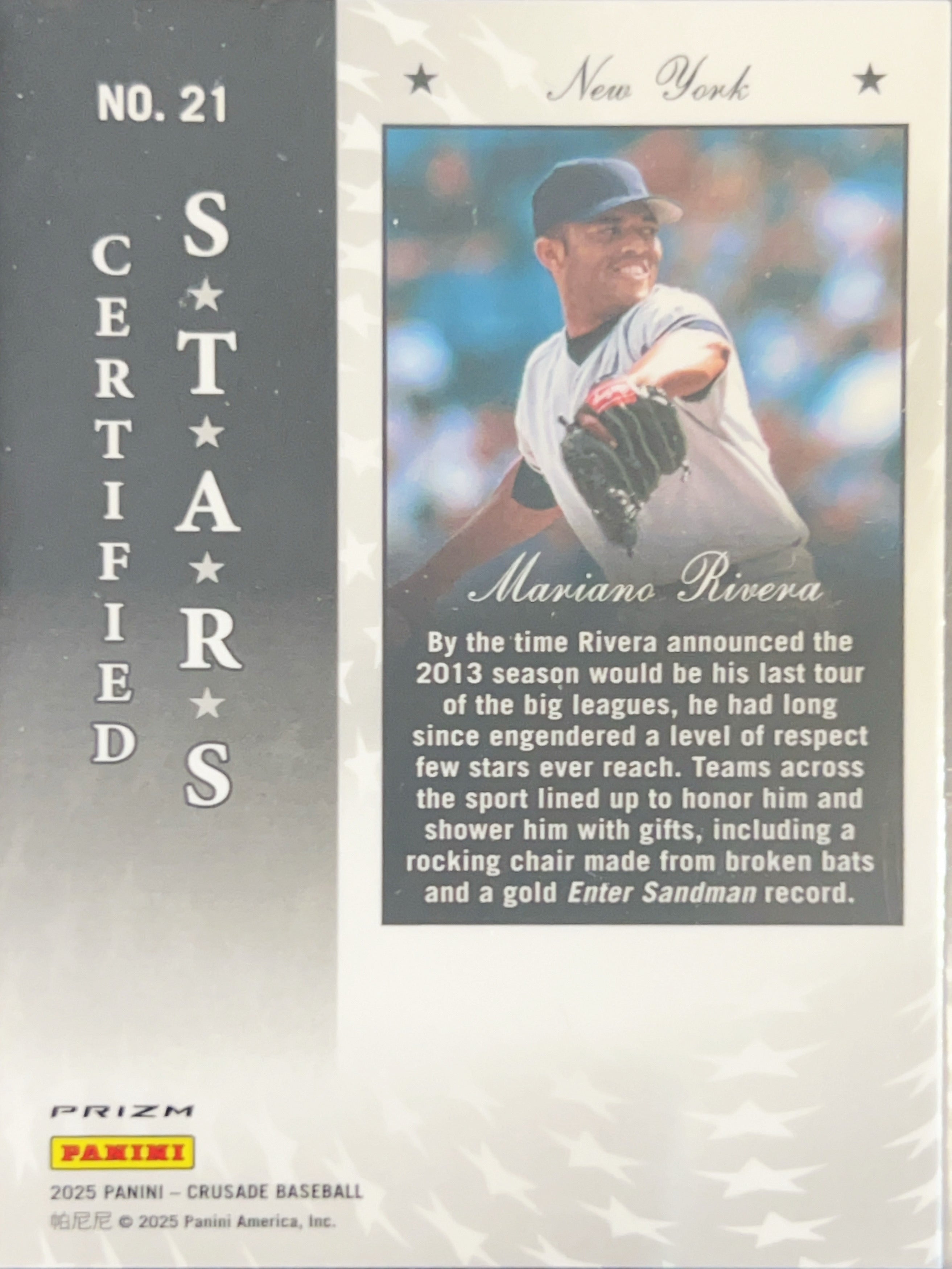 2025 Panini Crusade Prizm Certified Stars Mariano Rivera #21