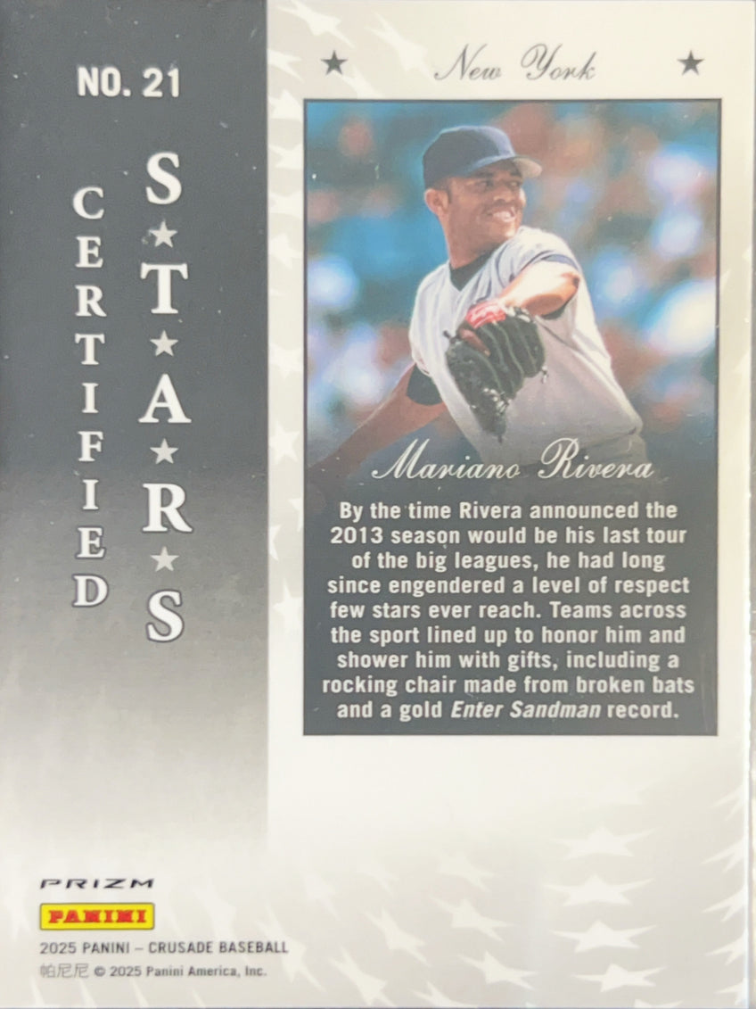 2025 Panini Crusade Prizm Certified Stars Mariano Rivera #21