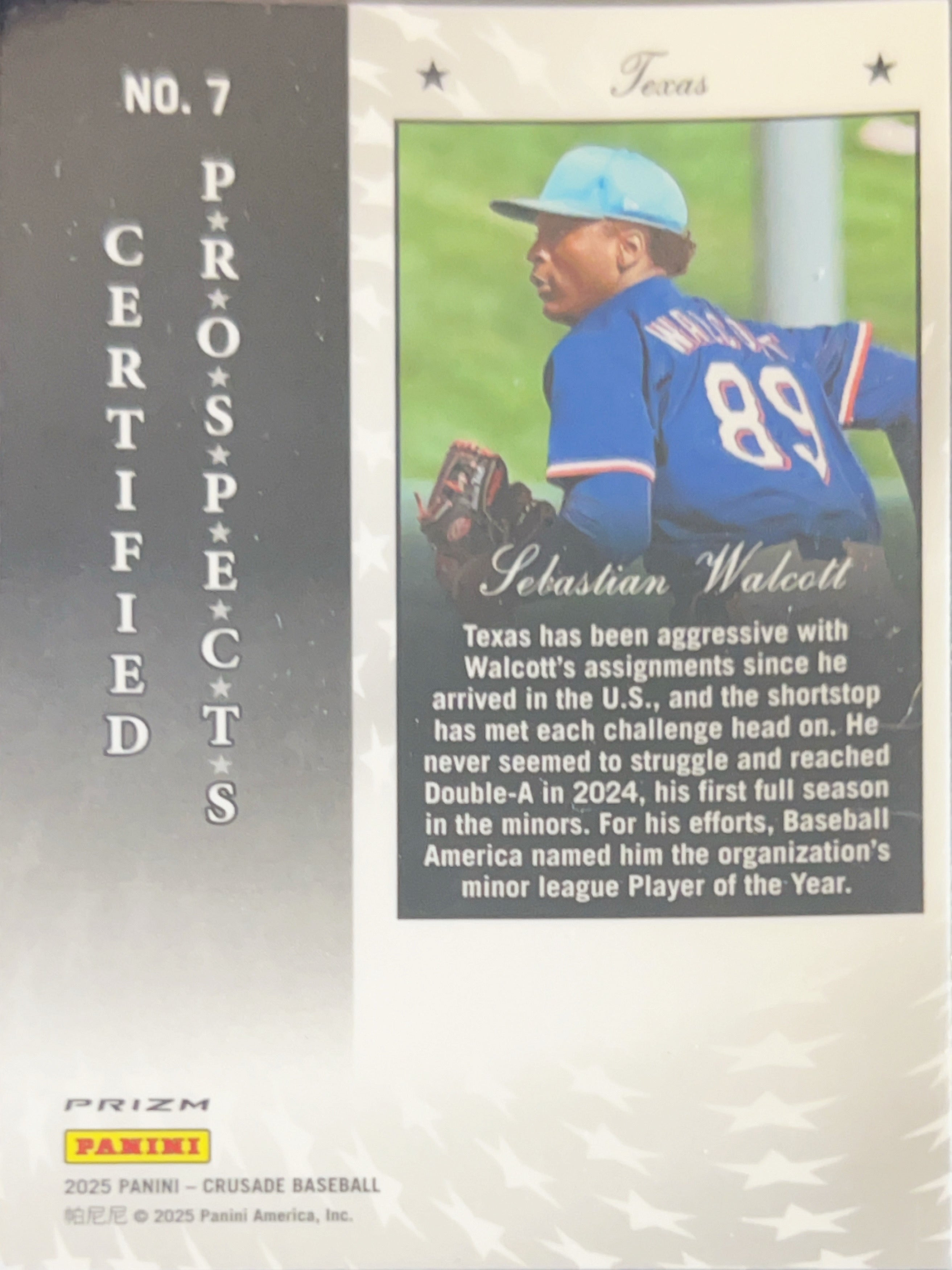 2025 Panini Crusade Prizm Sebastian Walcott #7 Silver Stars