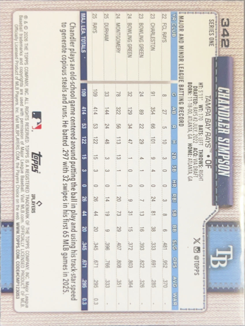 2026 Topps Series One Future Stars Chandler Simpson #342 Rainbow Foil