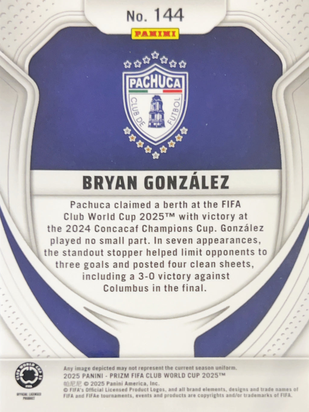 2025 Panini Prizm FIFA Club World Cup Bryan González #144 RC