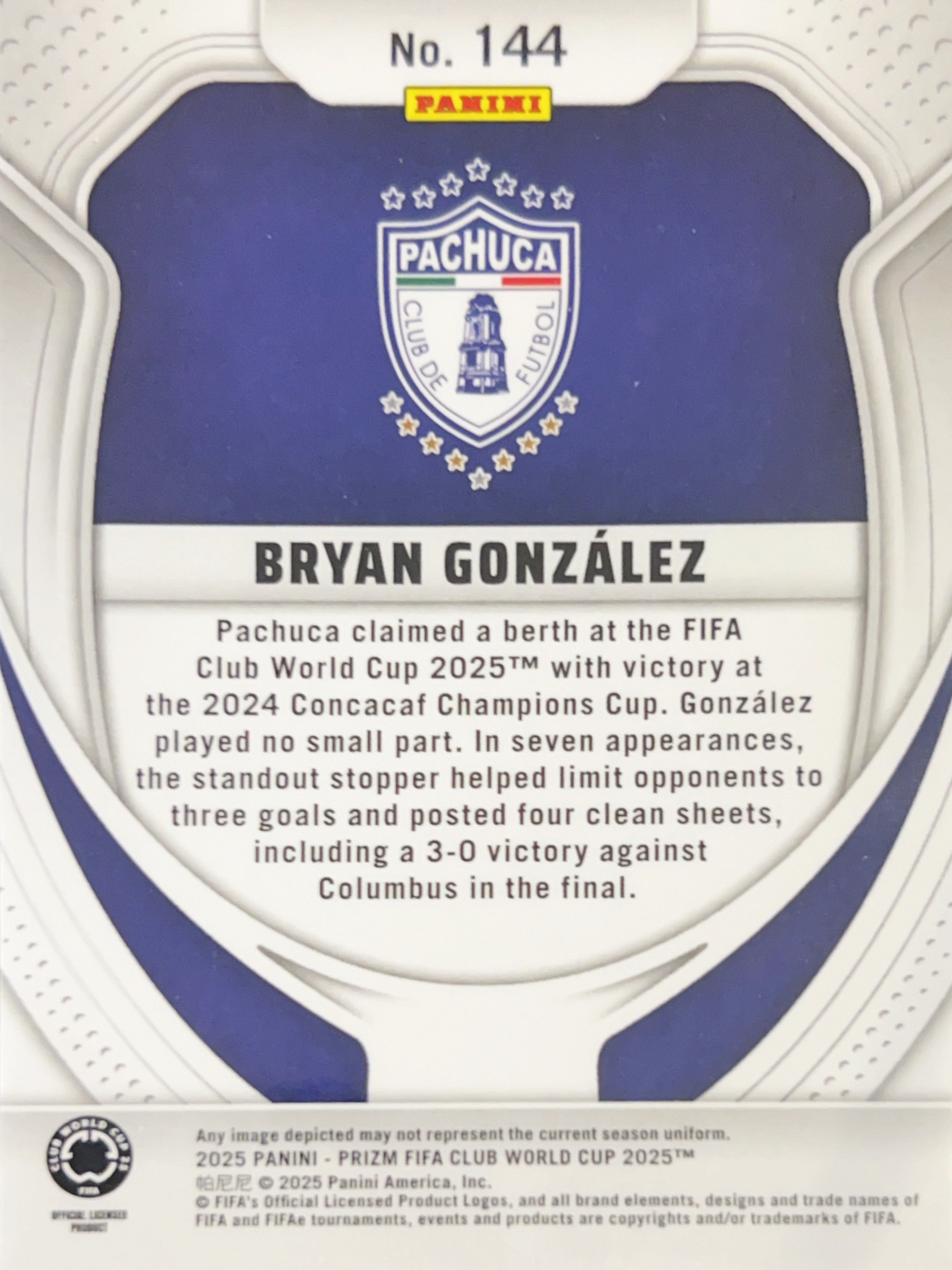 2025 Panini Prizm FIFA Club World Cup Bryan González #144 RC