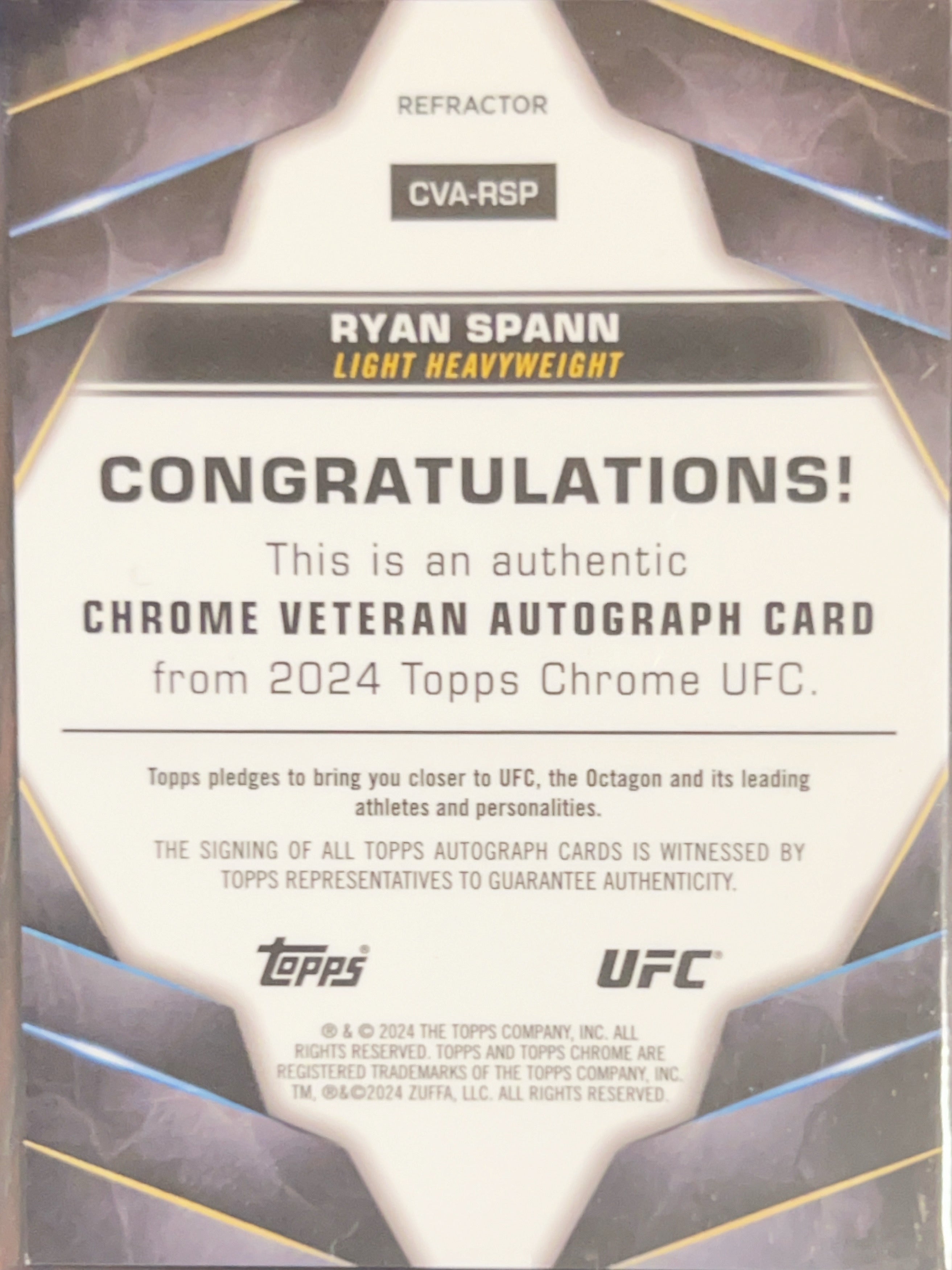 2024 Topps Chrome UFC Ryan Spann #CVA-RSP Refractor /150 Auto