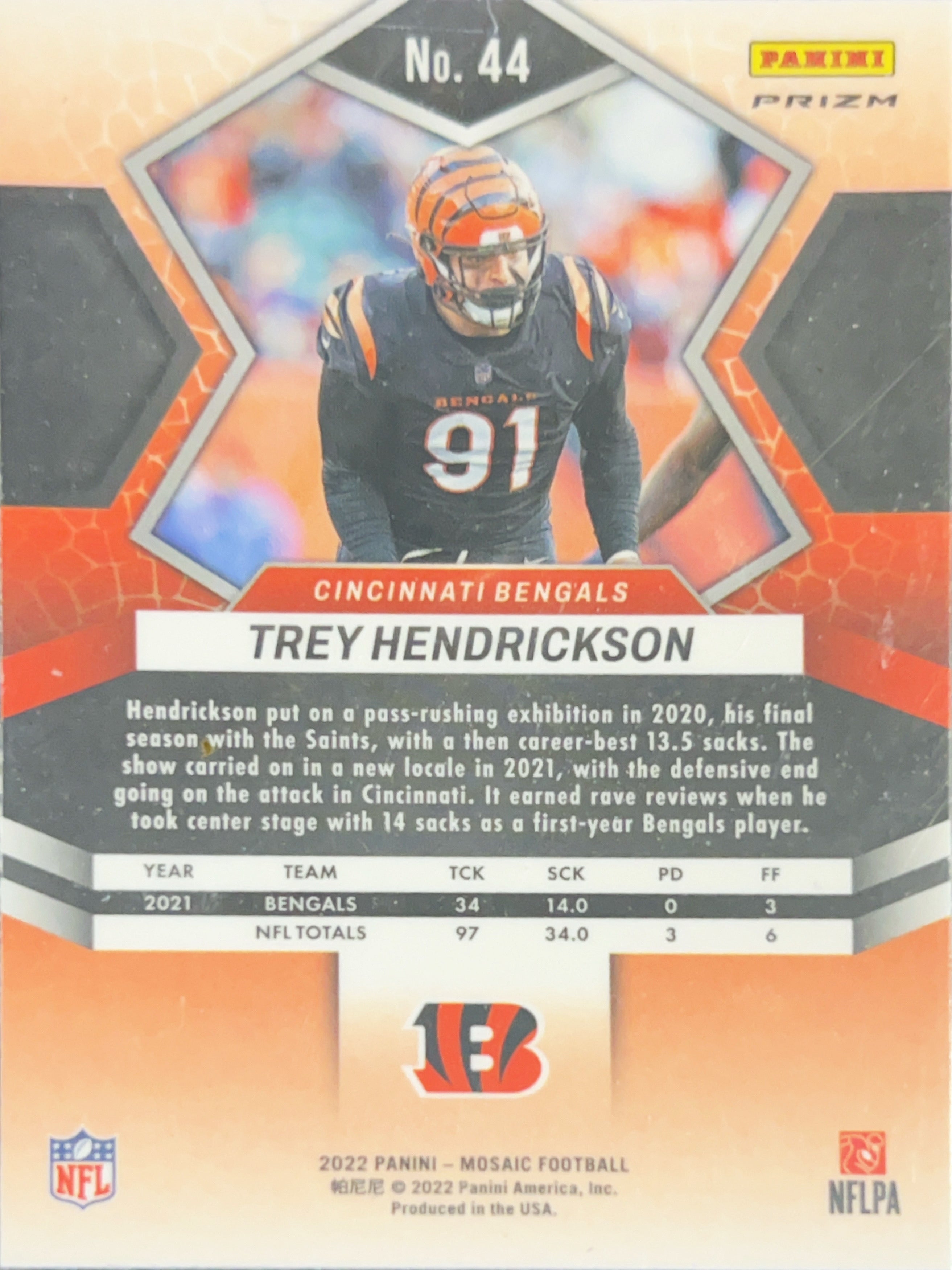 2022 Panini Mosaic Prizm Trey Hendrickson #44 Orange