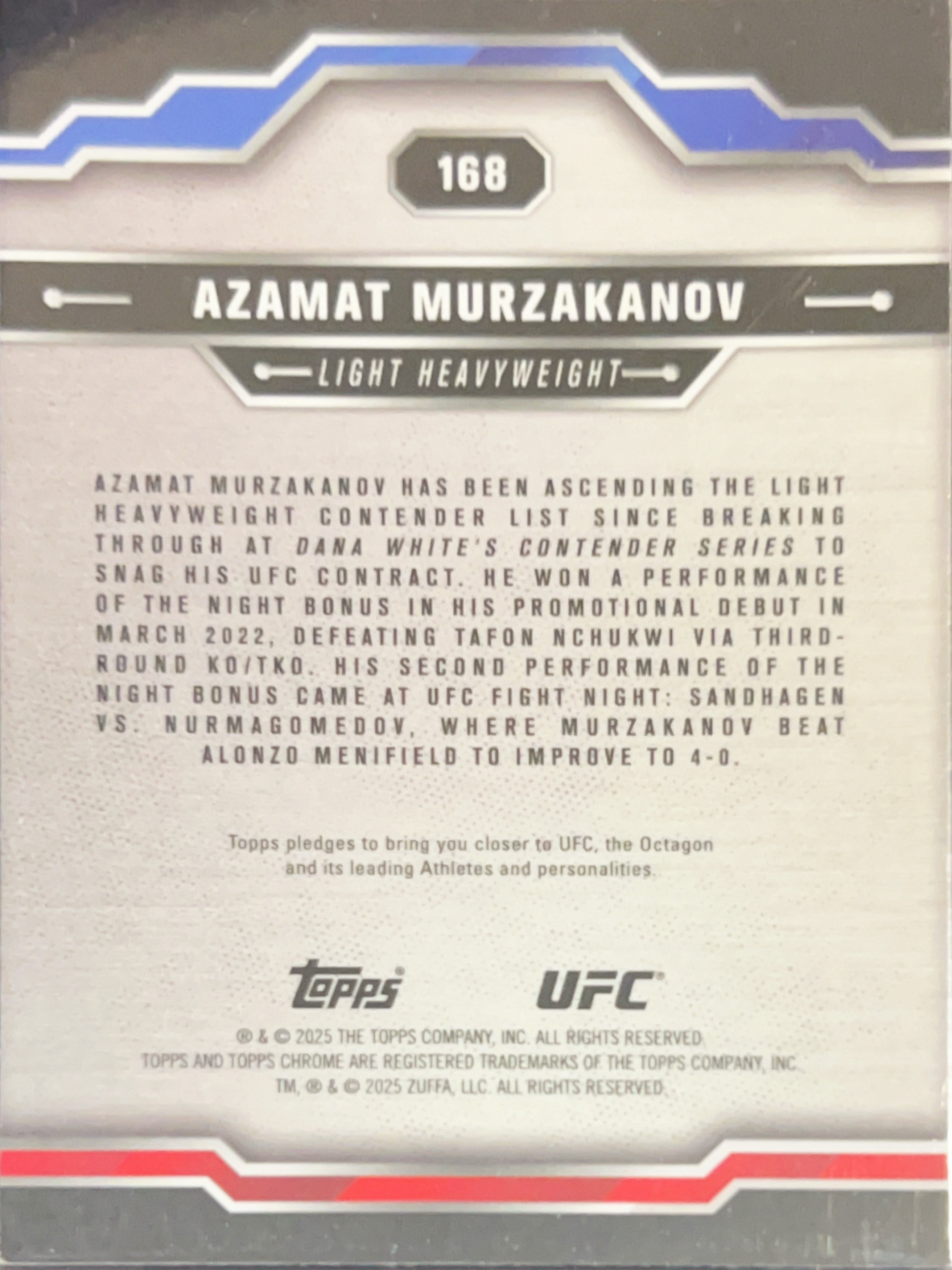 2025 Topps Chrome UFC Azamat Murzakanov #168 Prizm