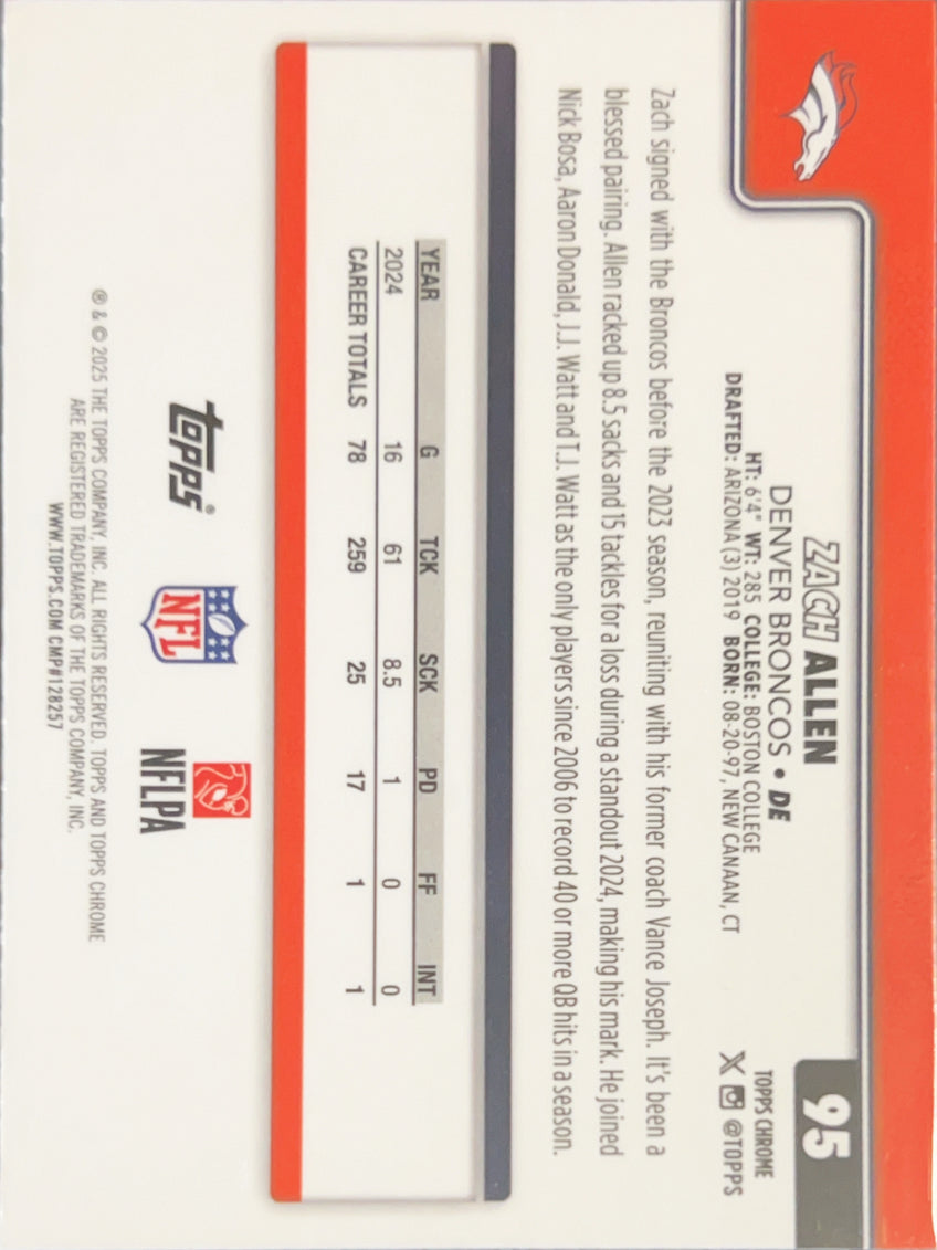 2025 Topps Chrome Zach Allen #95 Prizm