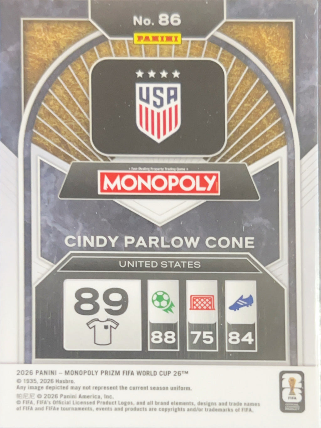 2026 Panini Monopoly Prizm FIFA World Cup 26 Cindy Parlow Cone #86