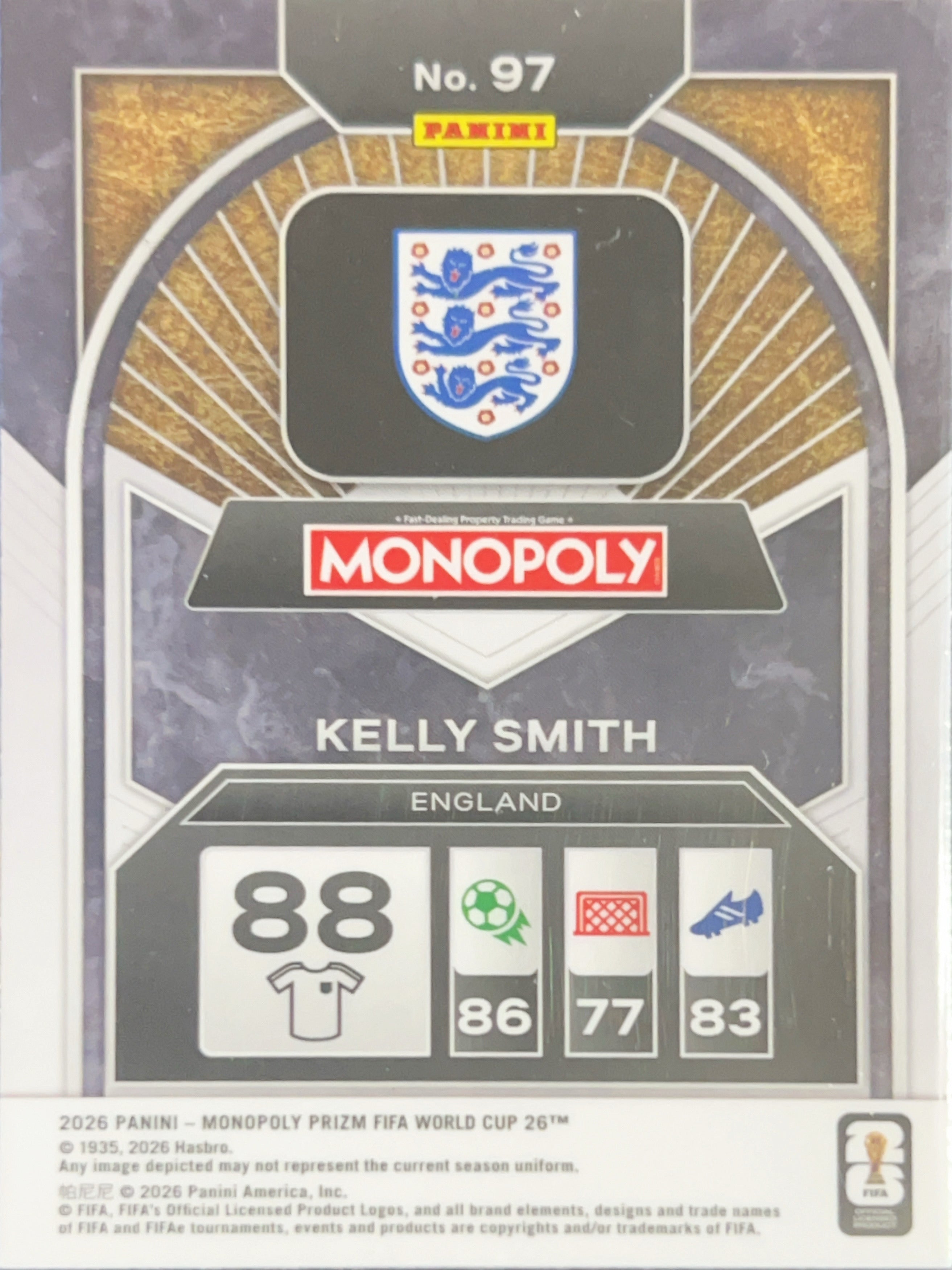 2026 Panini Monopoly Prizm FIFA World Cup 26 Kelly Smith #97