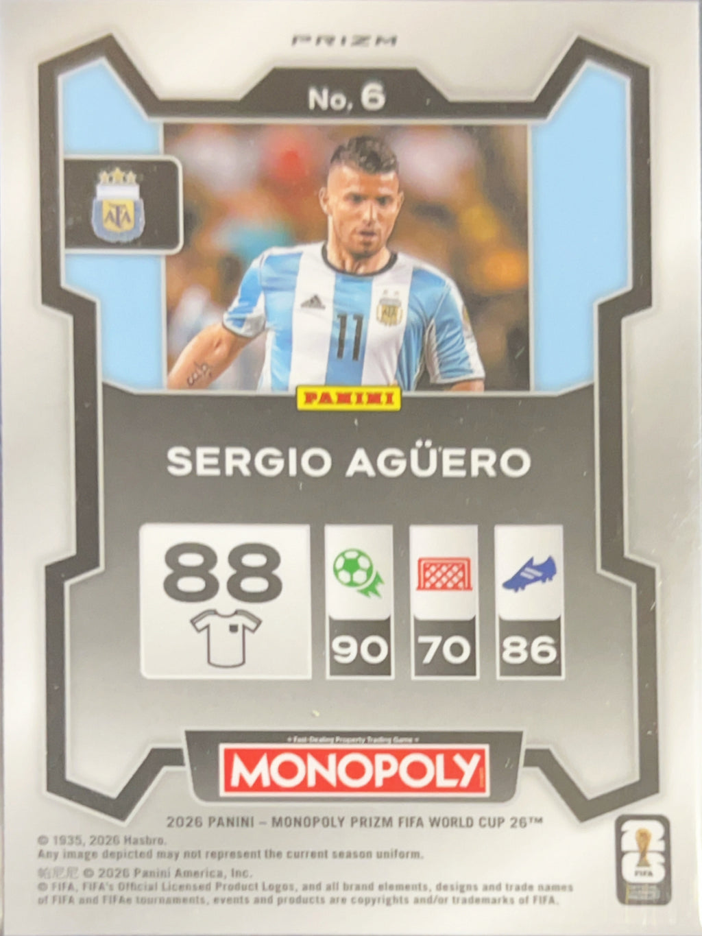 2026 Panini Monopoly Prizm FIFA World Cup 26 Sergio Agüero #6 Red