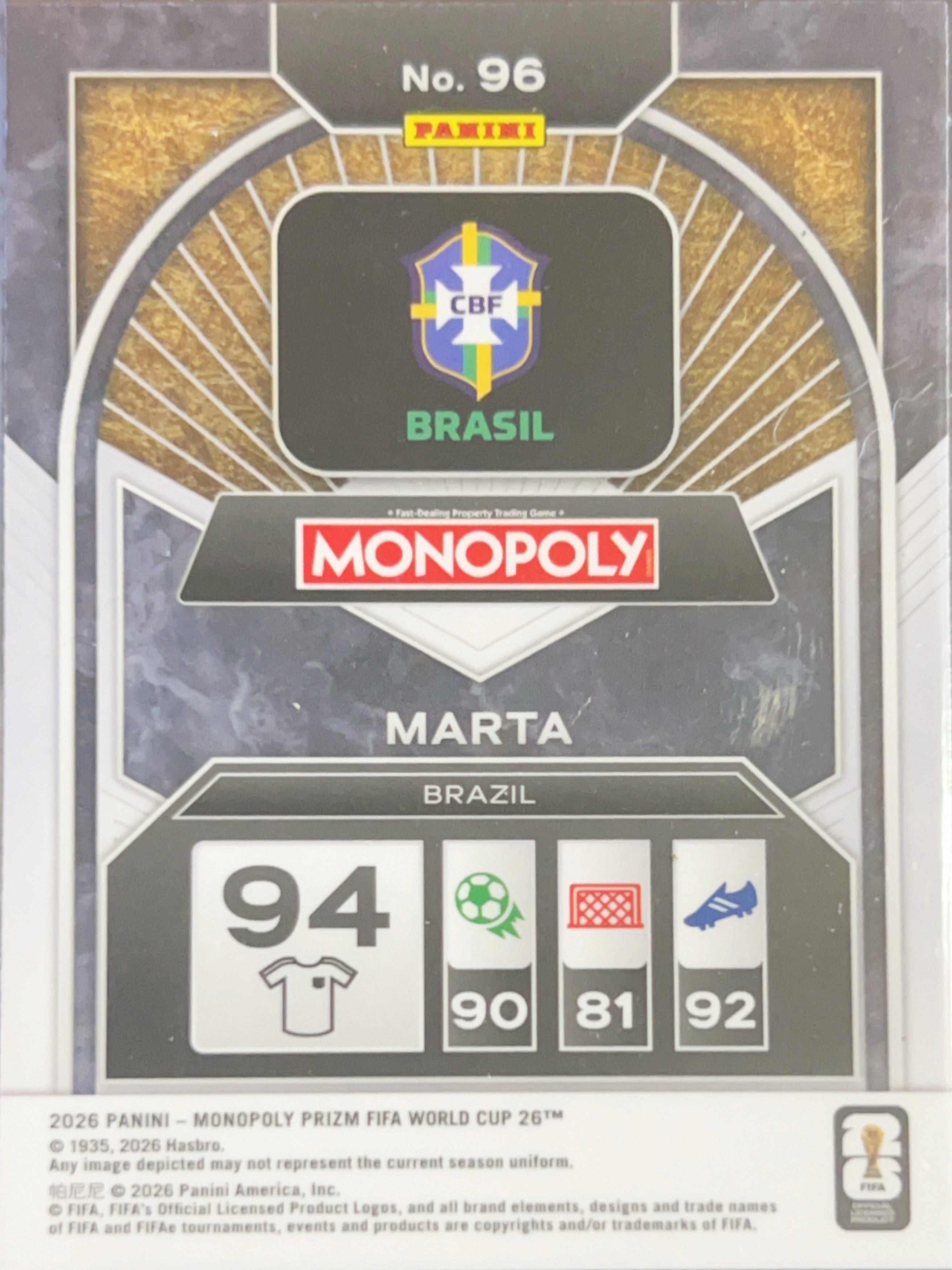 2026 Panini Monopoly Prizm FIFA World Cup 26 Marta #96