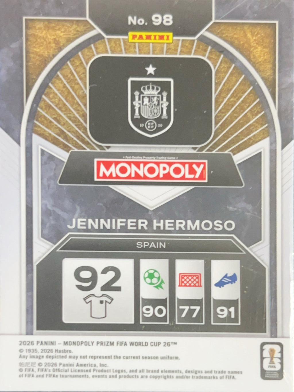 2026 Panini Monopoly Prizm FIFA World Cup 26 Jennifer Hermoso #98 Silver