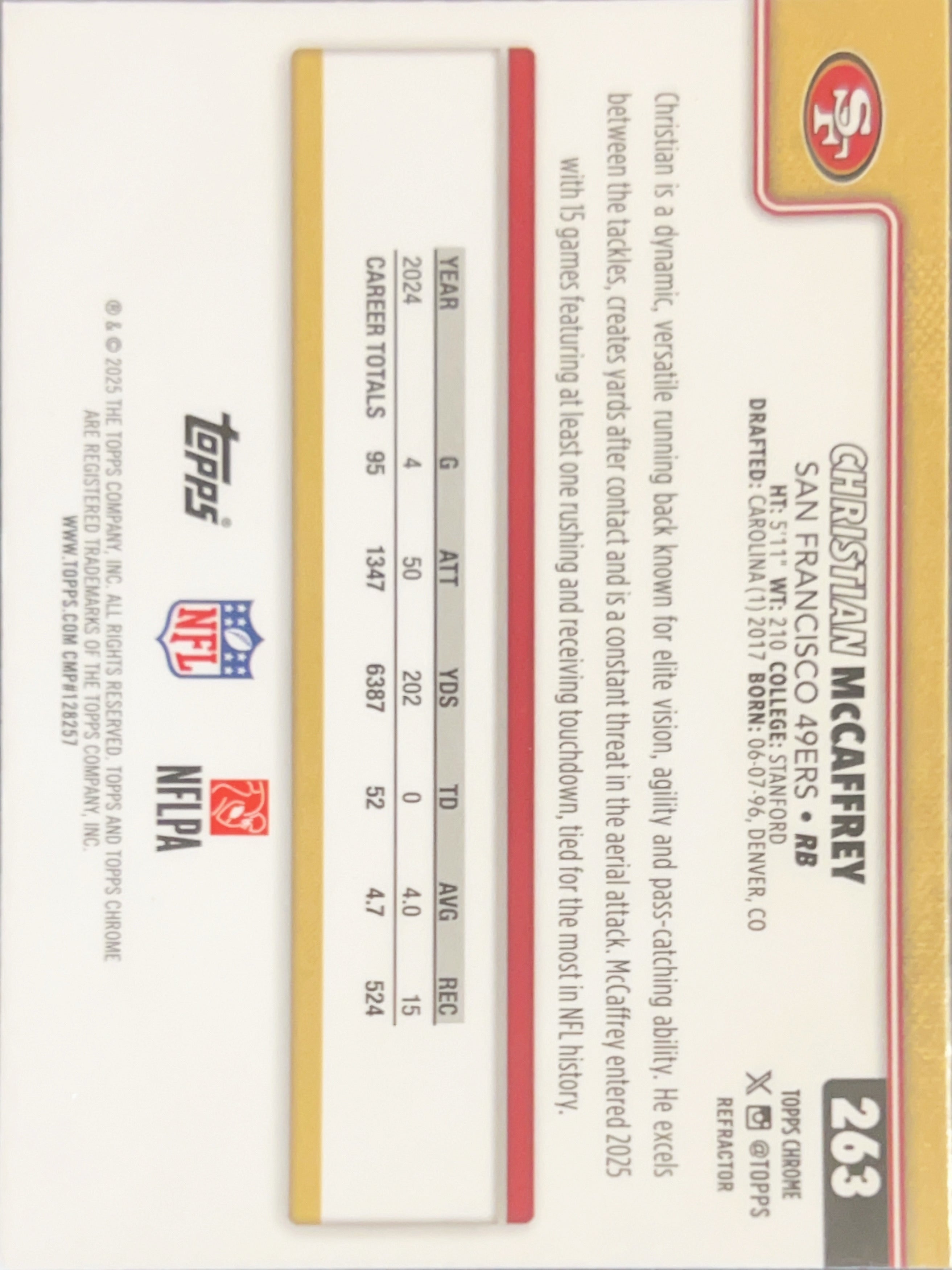 2025 Topps Chrome Christian McCaffrey #263 Refractor