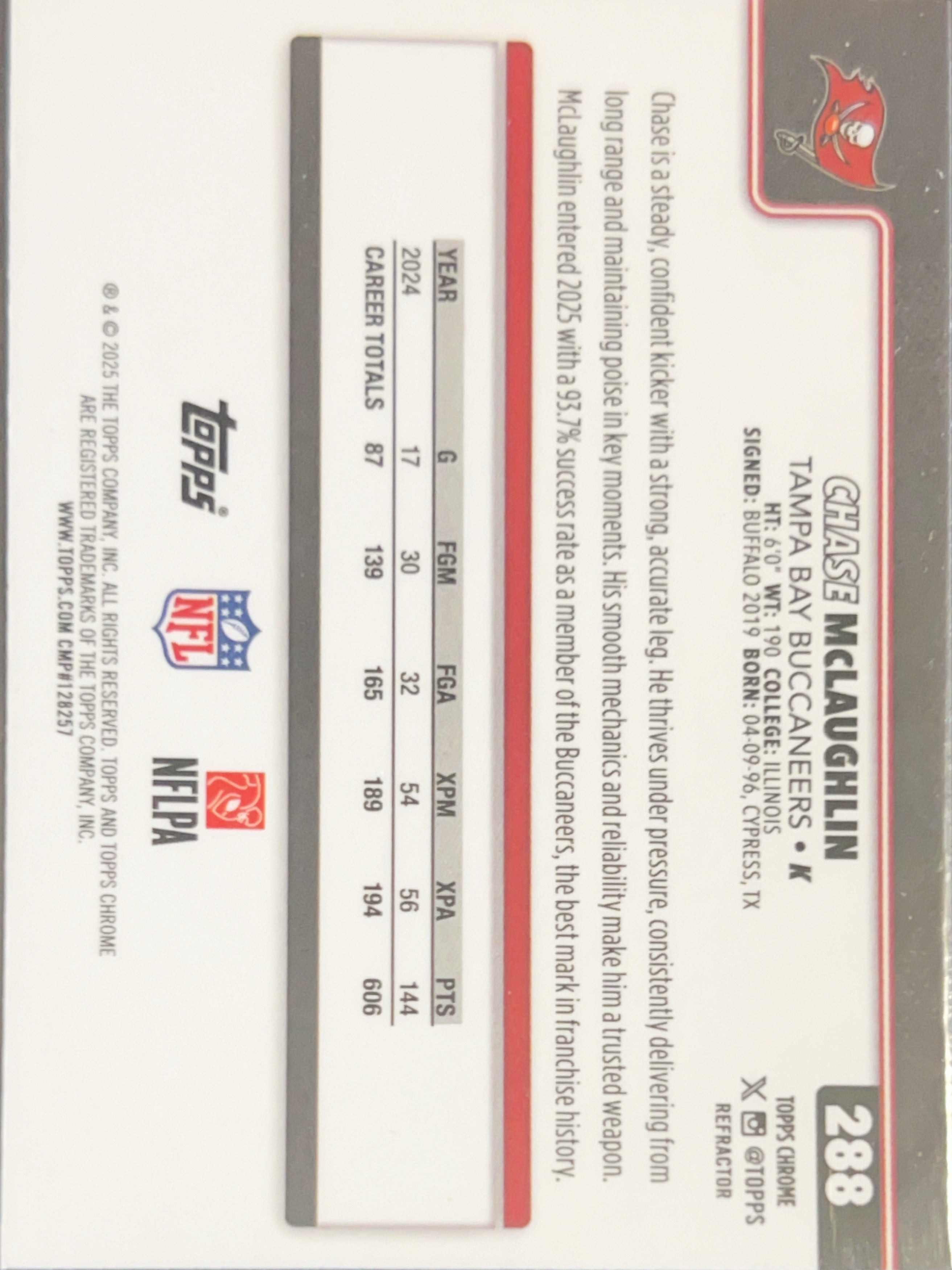2025 Topps Chrome Chase McLaughlin #288 Refractor