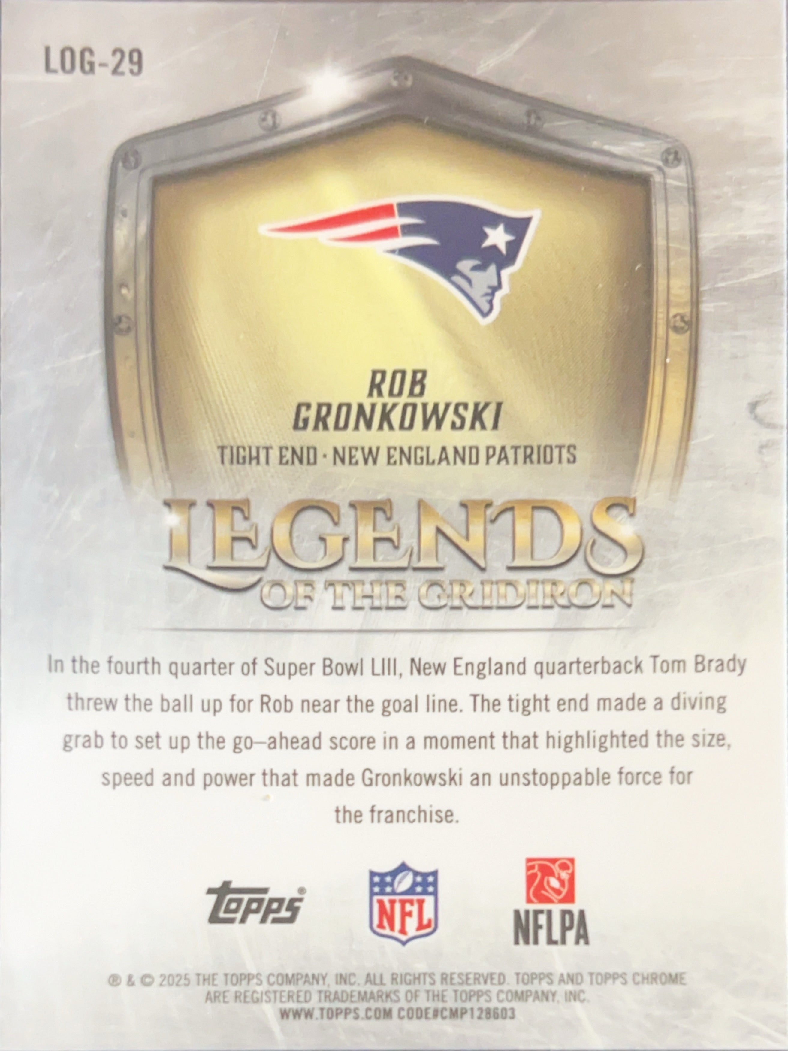 2025 Topps Chrome Legends of the Gridiron Rob Gronkowski #LOG-29