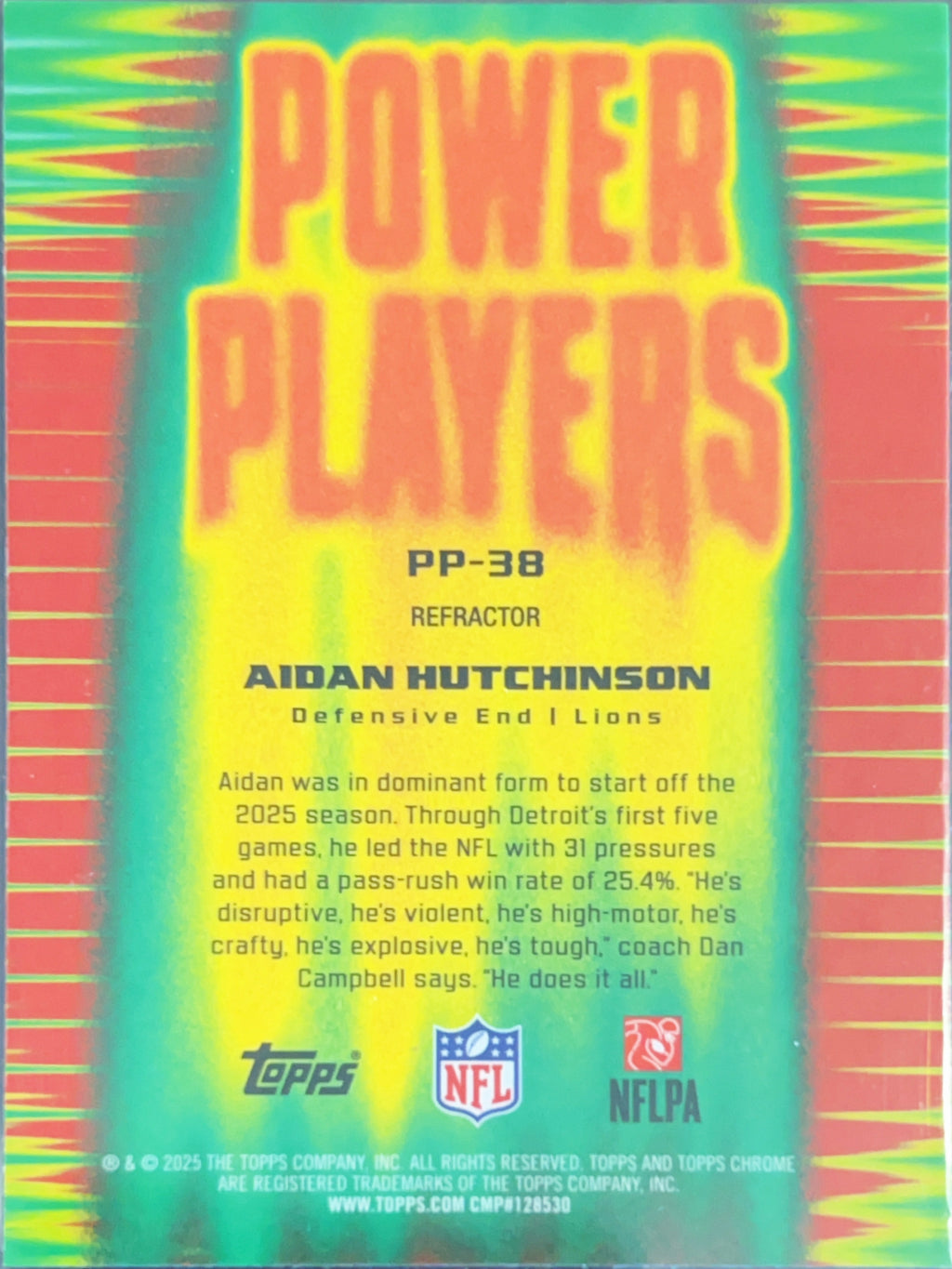 2025 Topps Chrome Power Players Aidan Hutchinson #PP-38 Refractor