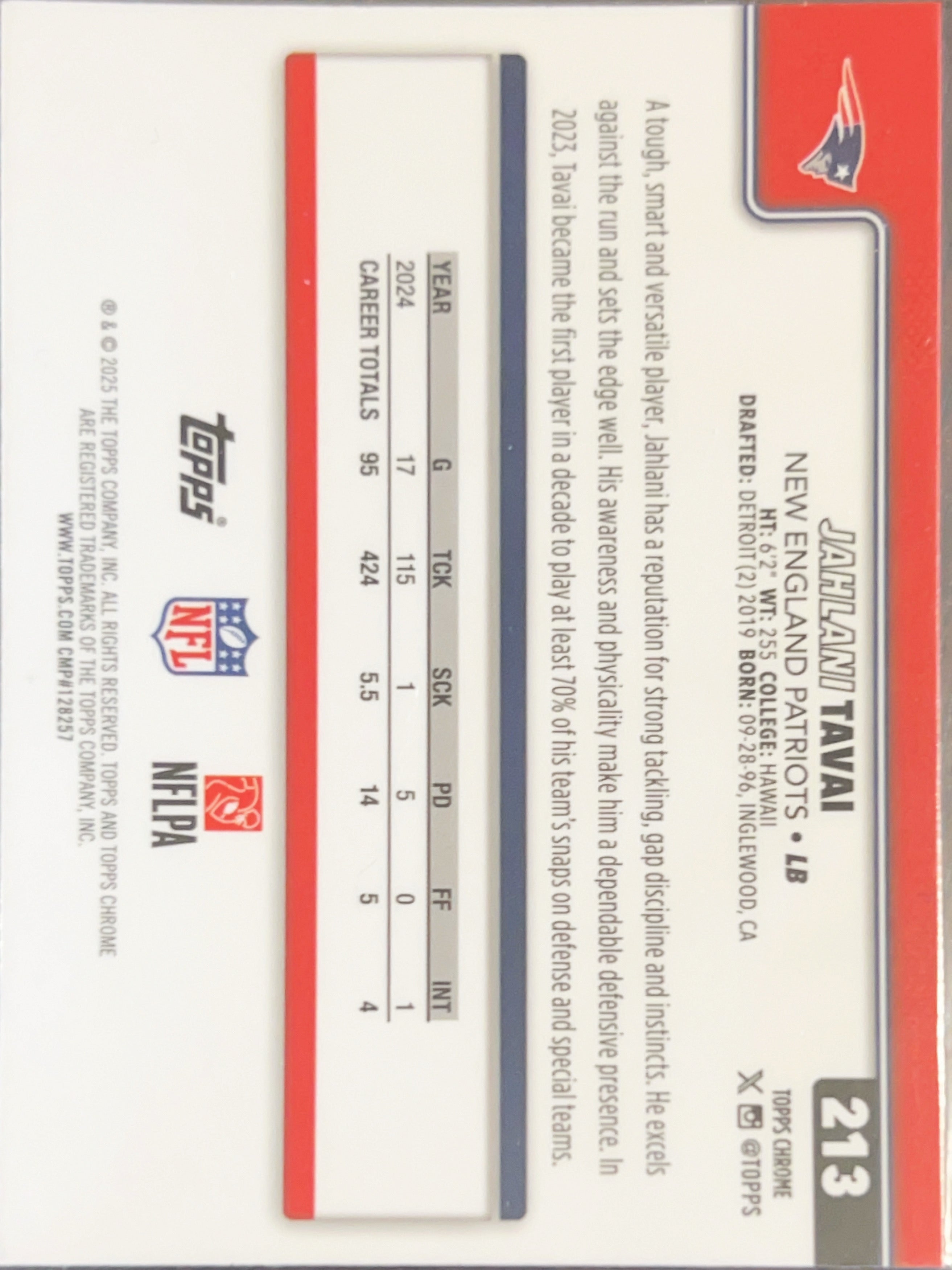 2024 Topps Chrome Jahlani Tavai #213 Prizm
