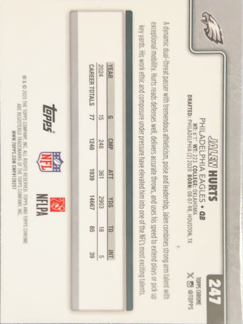 2025 Topps Chrome Jalen Hurts #247