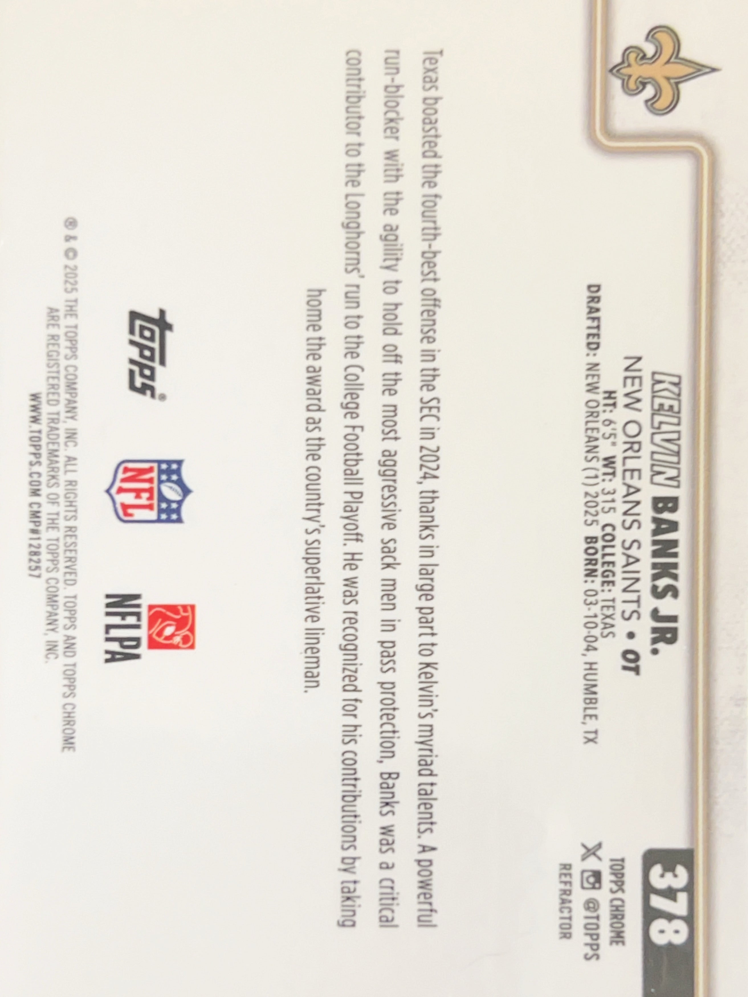 2025 Topps Chrome Kelvin Banks Jr. #378 Refractor RC