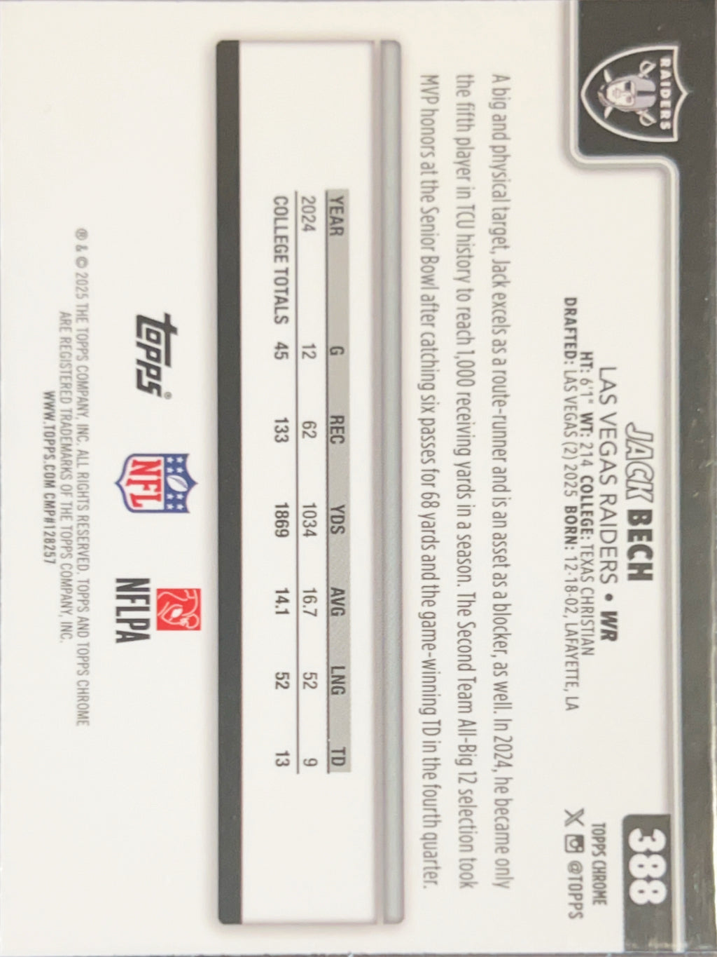 2025 Topps Chrome Jack Bech #388 RC