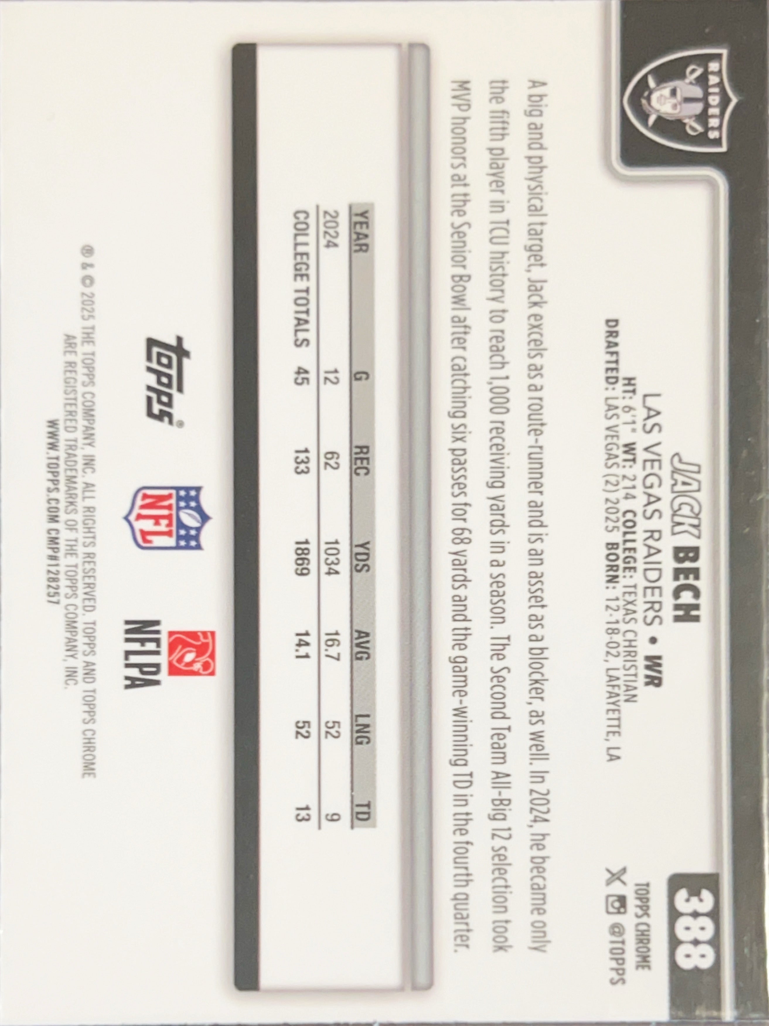2025 Topps Chrome Jack Bech #388 RC