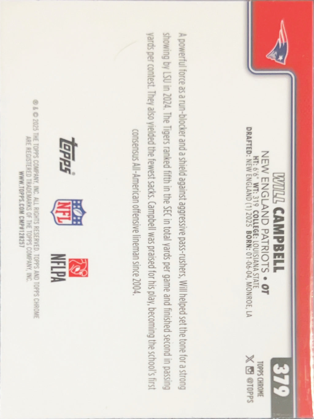2025 Topps Chrome Will Campbell #379 RC